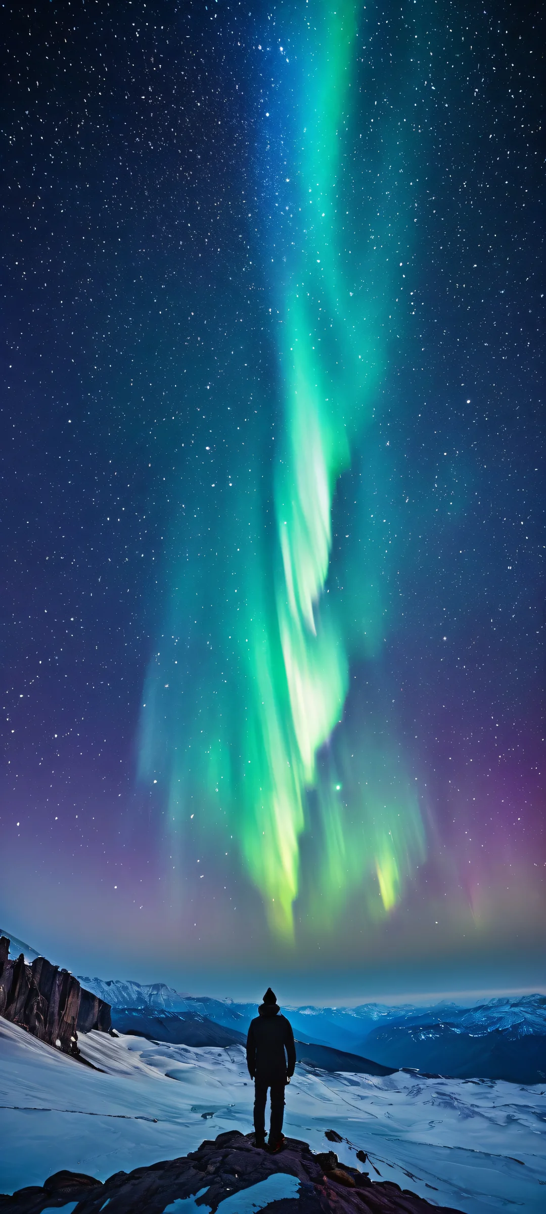 Aurora portrait on a starry night sky with cosmic dust and particles, iPhone/Androidのホーム画面に最適.