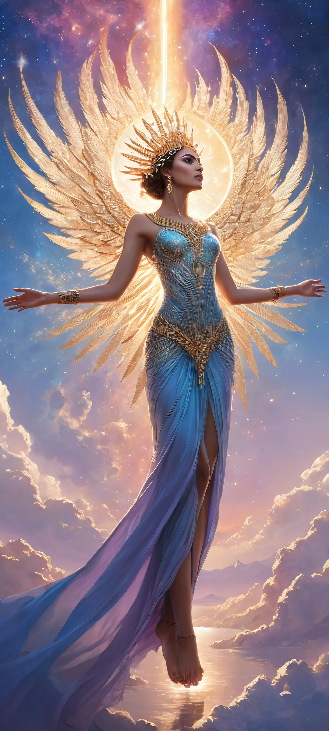 iPhone and Android users, get ready to be mesmerized by this ethereal portrait artwork featuring a celestial being against a vast pure void. Perfectly optimized for home screens!