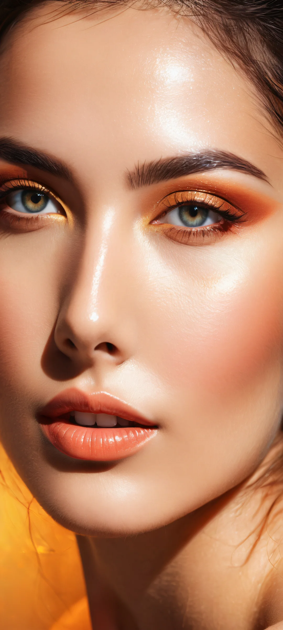 Beautiful portrait artwork featuring a stunning face on iPhone/Android home screens with intricate micro-details and ethereal lighting.