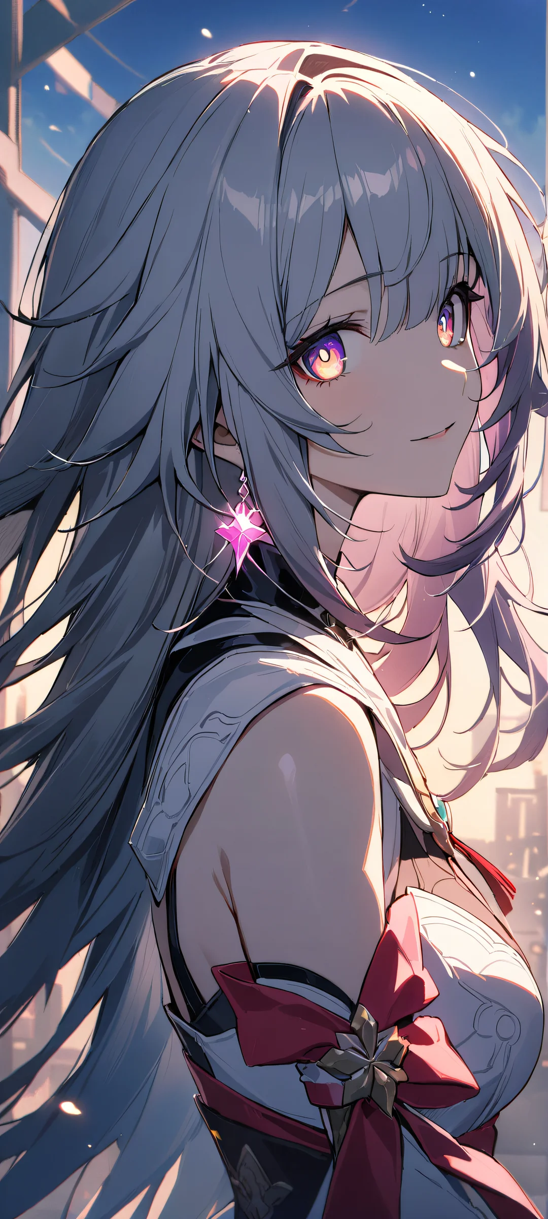 A stunning portrait of a girl from Honkai: Star Rail, looking directly at the viewer on an iPhone or Android device.