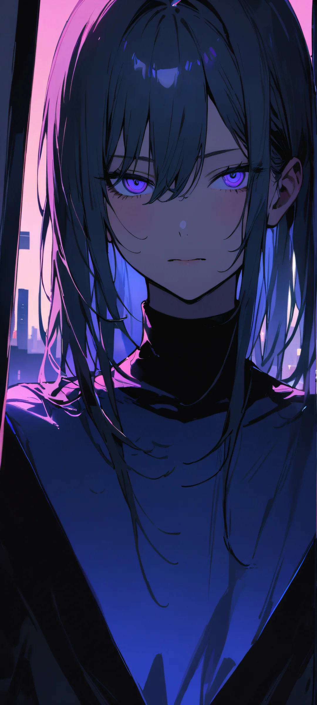 A powerful anime girl with a chainsaw, looking directly at you on your iPhone/Android device.