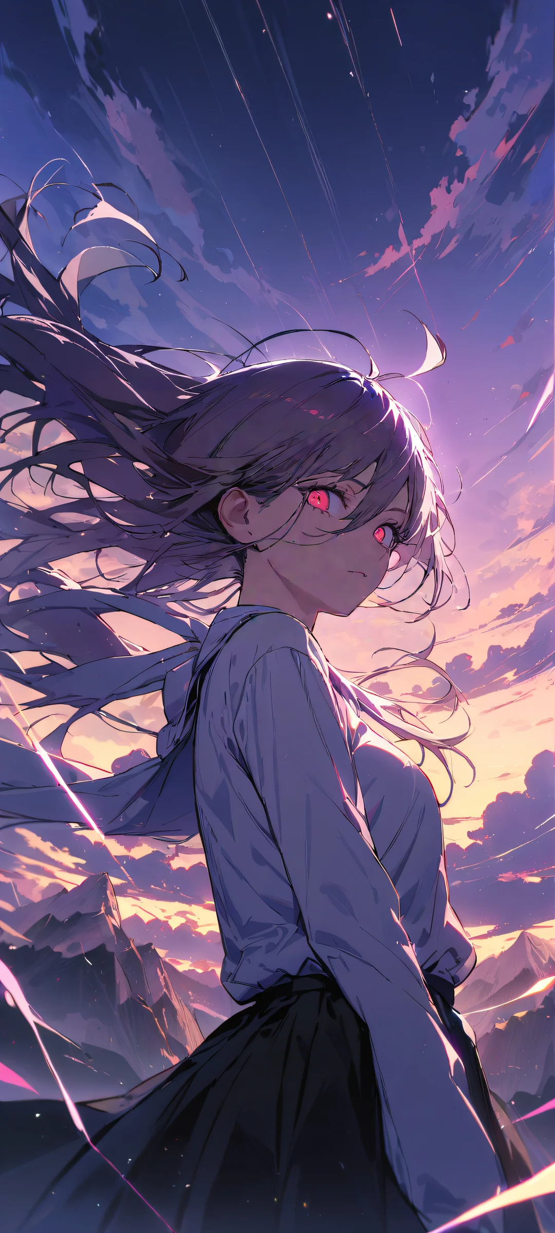 A powerful anime girl wielding a chainsaw, looking directly at the viewer on an iPhone/Android screen.