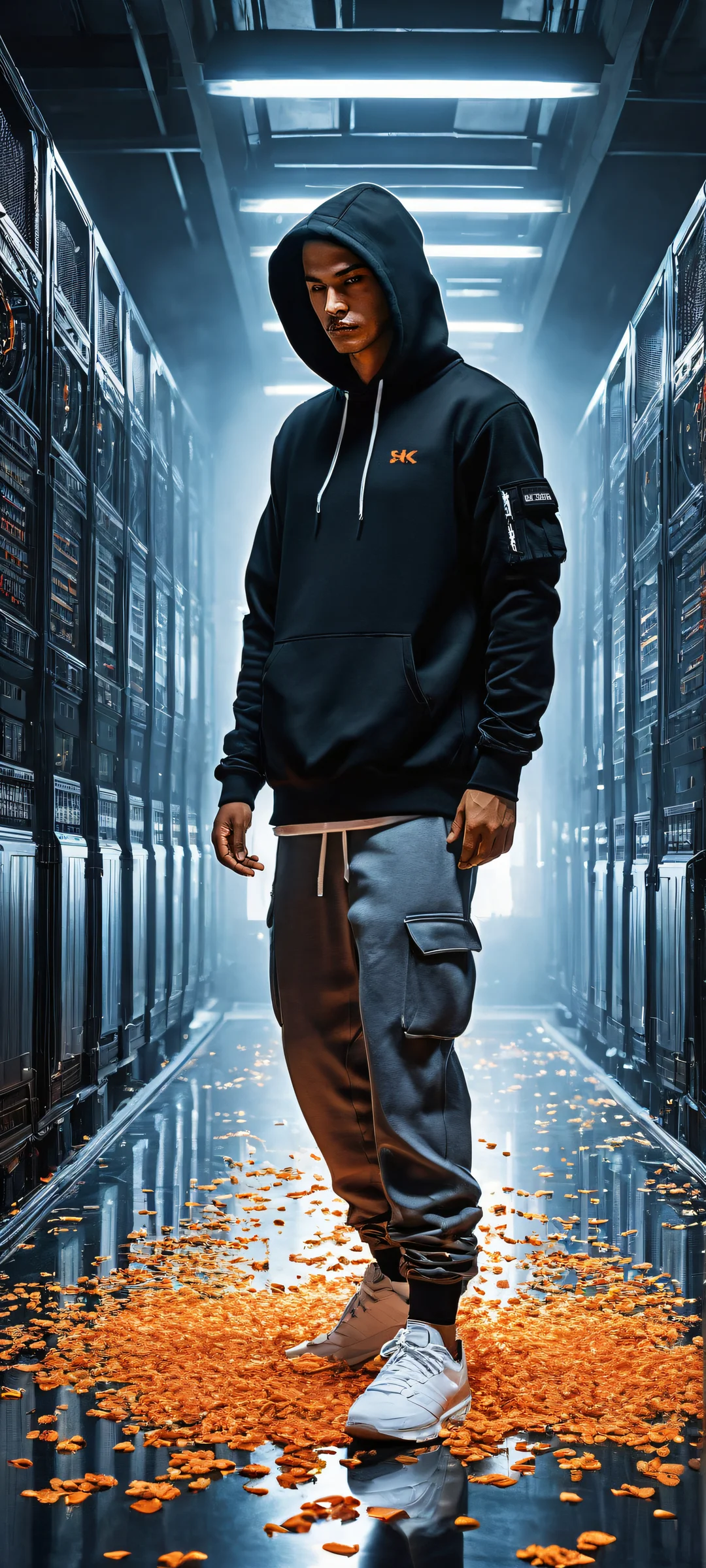 A humorous scene of a man spilling computer components on the floor, perfectly optimized for iPhone and Android home screens.