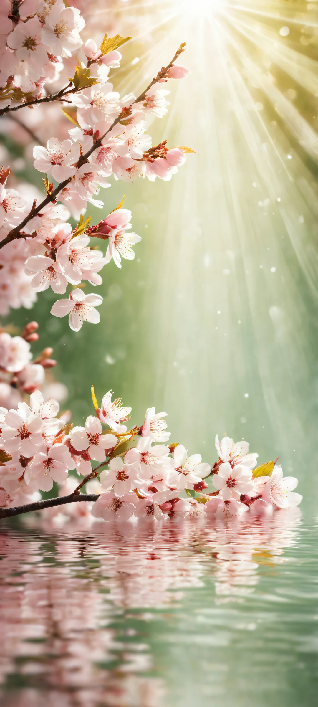 A stunning digital artwork of cherry blossom petals on a blurred background for iPhone and Android mobile devices.