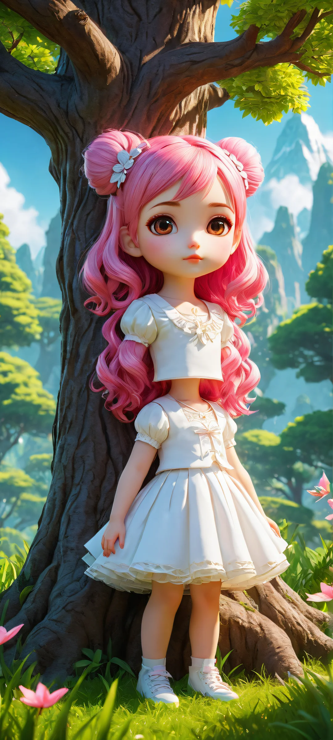 Two adorable Chibi girls with animal ears and vibrant pink hair, perfect for your iPhone/Android home screen.