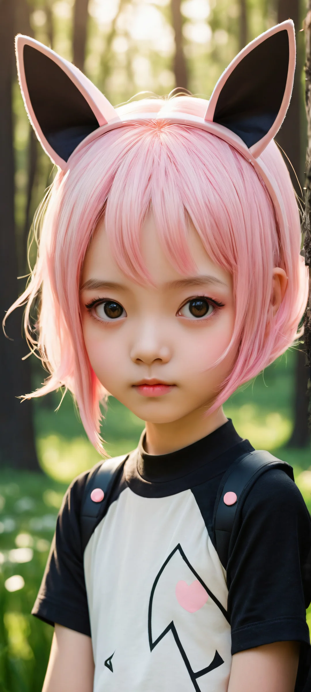 A beautiful chibi girl with pink hair and animal ears sits in a serene landscape, perfectly optimized for iPhone/Android home screens.