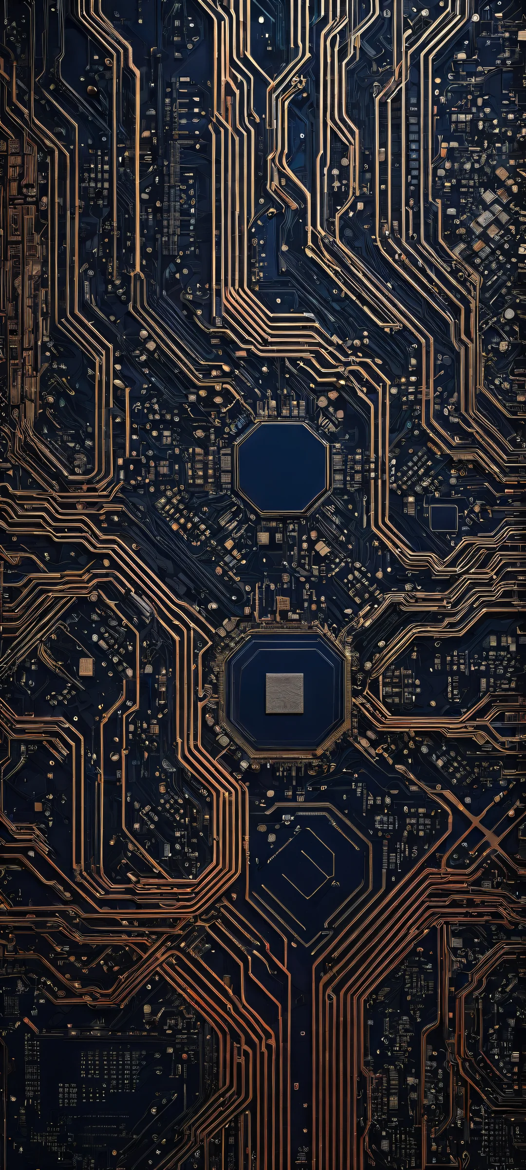 iPhone and Android users will be mesmerized by this breathtaking artwork featuring intricate circuitry details set against a stunning pure void, perfect for low-key settings.