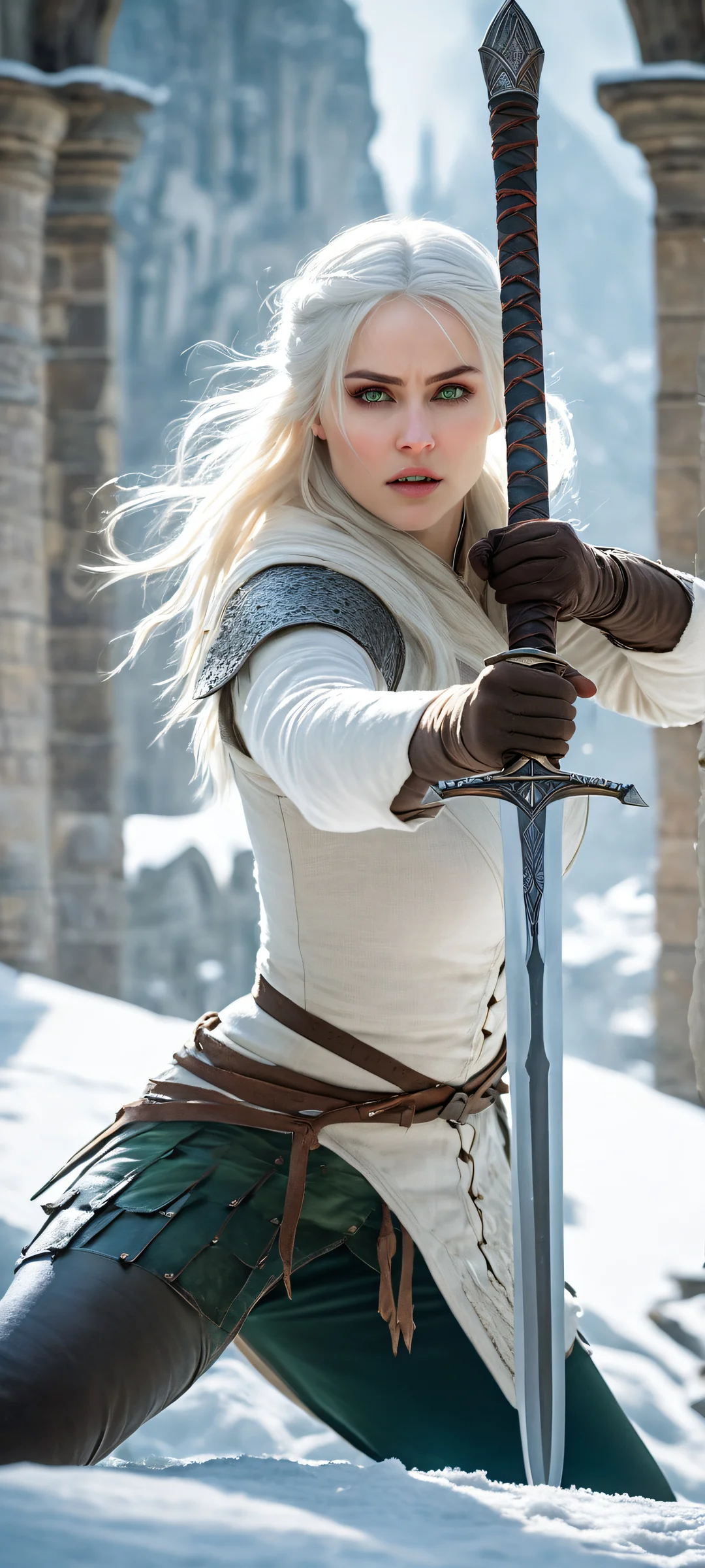 Cirilla Fiona Elen Riannon in a dynamic sword form on iPhone/Android