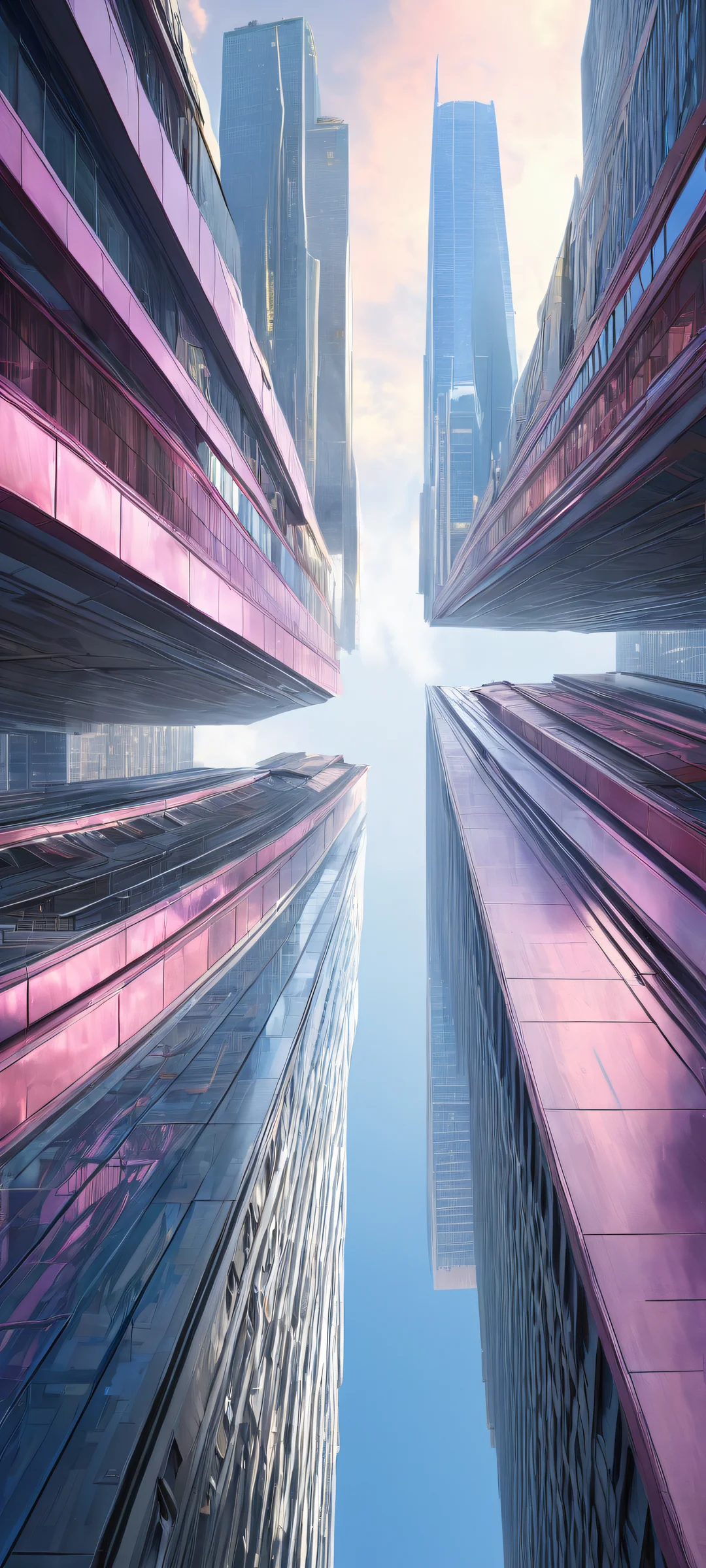 A majestic city skyline on an iPhone or Android device's home screen, 複雑な微細ディテールと幻想的な照明を備えた.