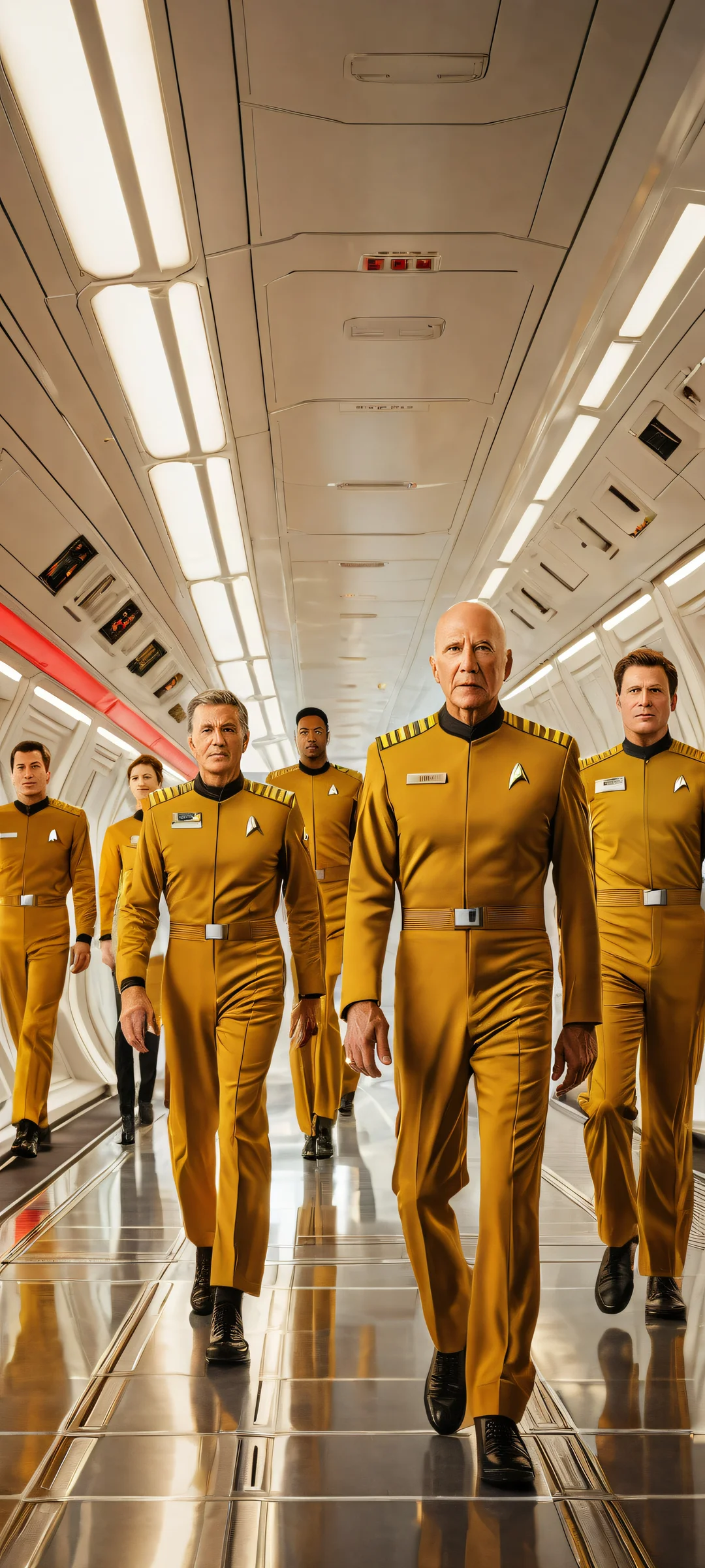 Starship Civitai's bridge crew, iPhone/Android wallpaper with intricate details and ethereal lighting.