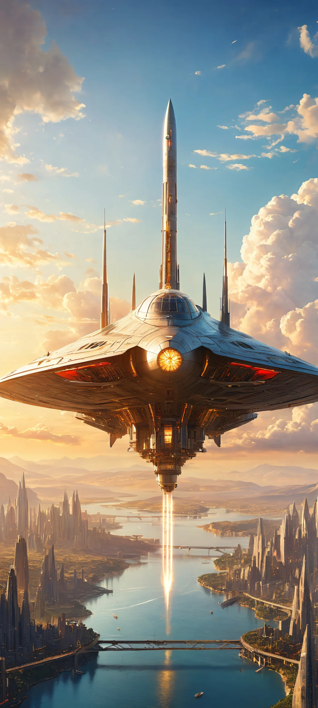 A stunning portrait of Starship Civitai in a damaged state, perfectly suited for iPhone/Android home screens.