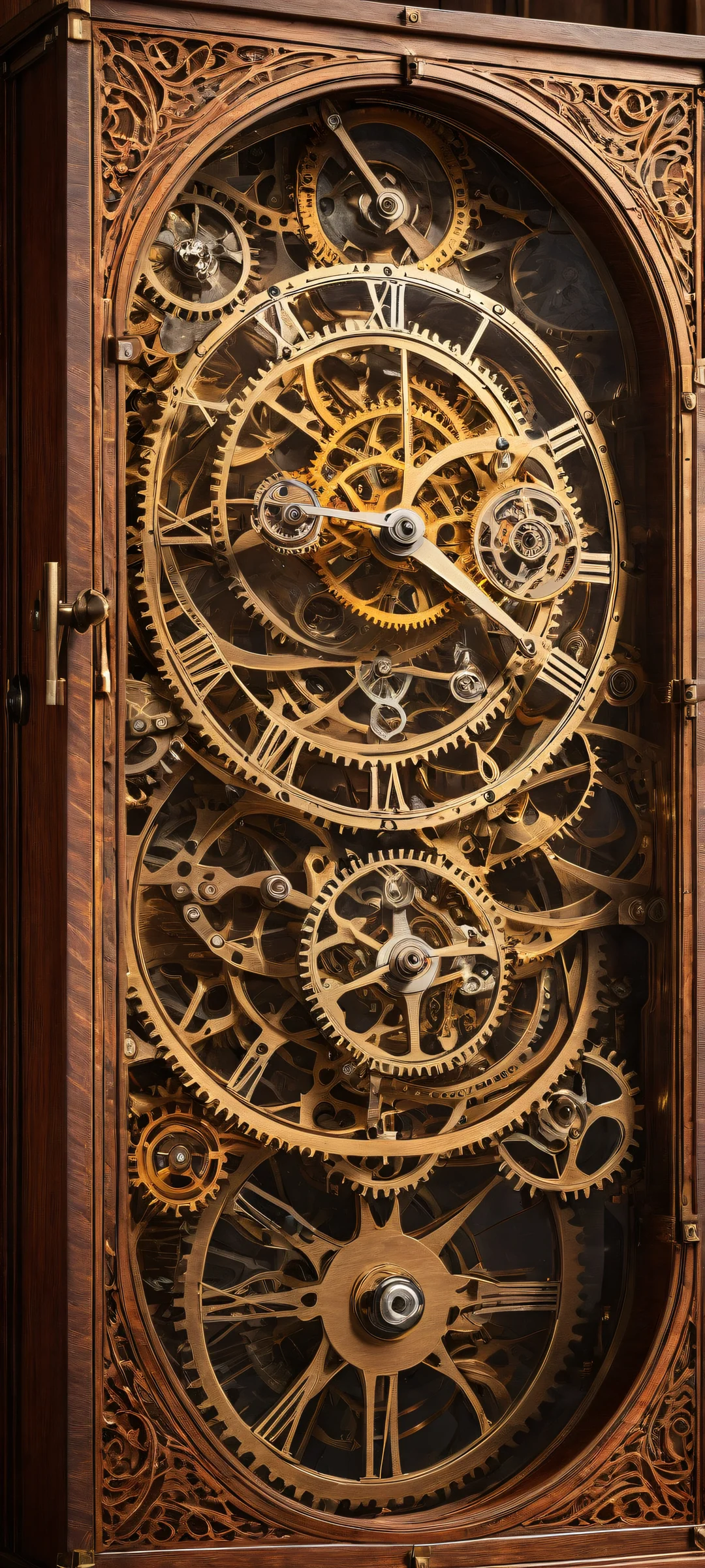 Clockwork Harmony 2K Mobile Background Antique clockwork mechanisms on a pristine background, perfect for iPhone/Android home screens.