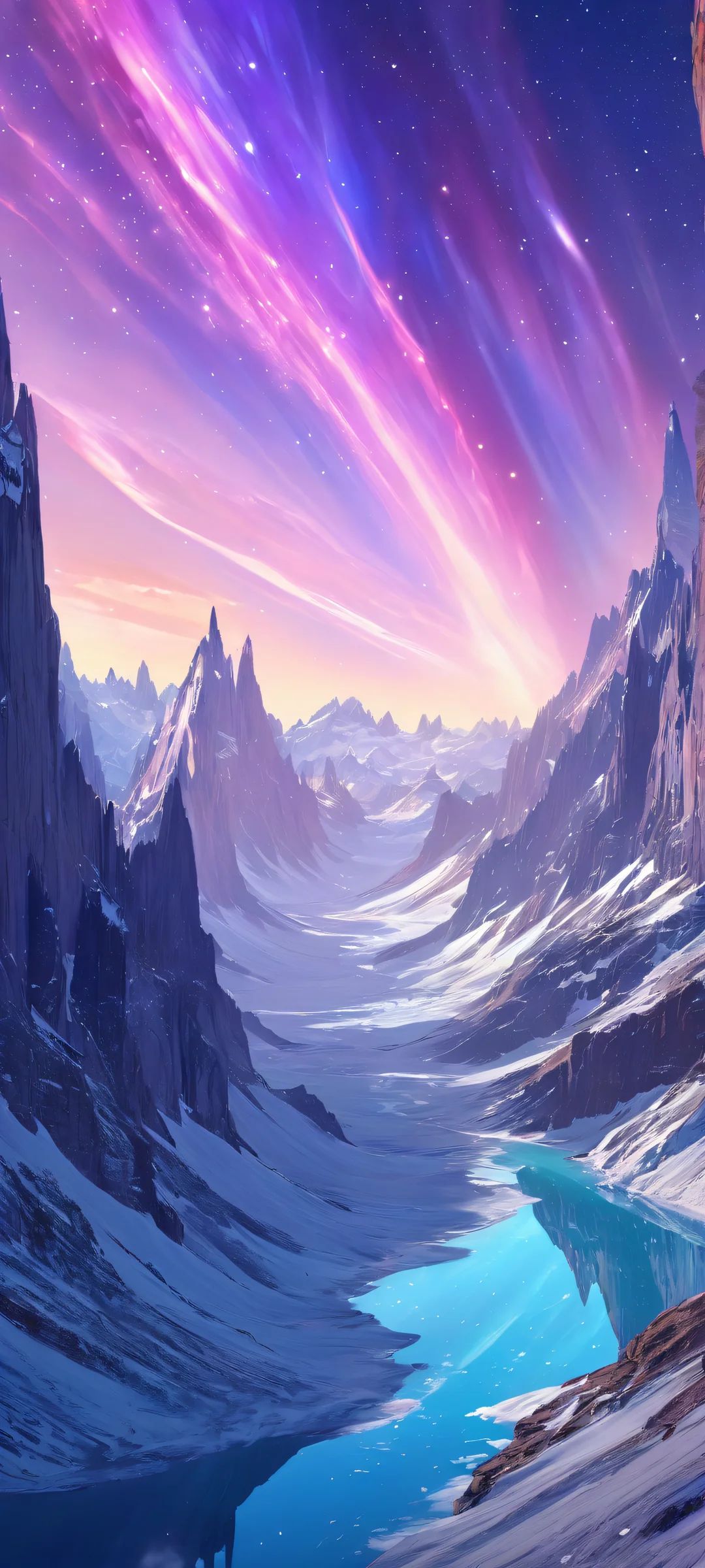 Stunning iPhone/Android mobile wallpaper of aurora placed in the lower-middle amidst swirling clouds and celestial bodies, perfect for home screens.