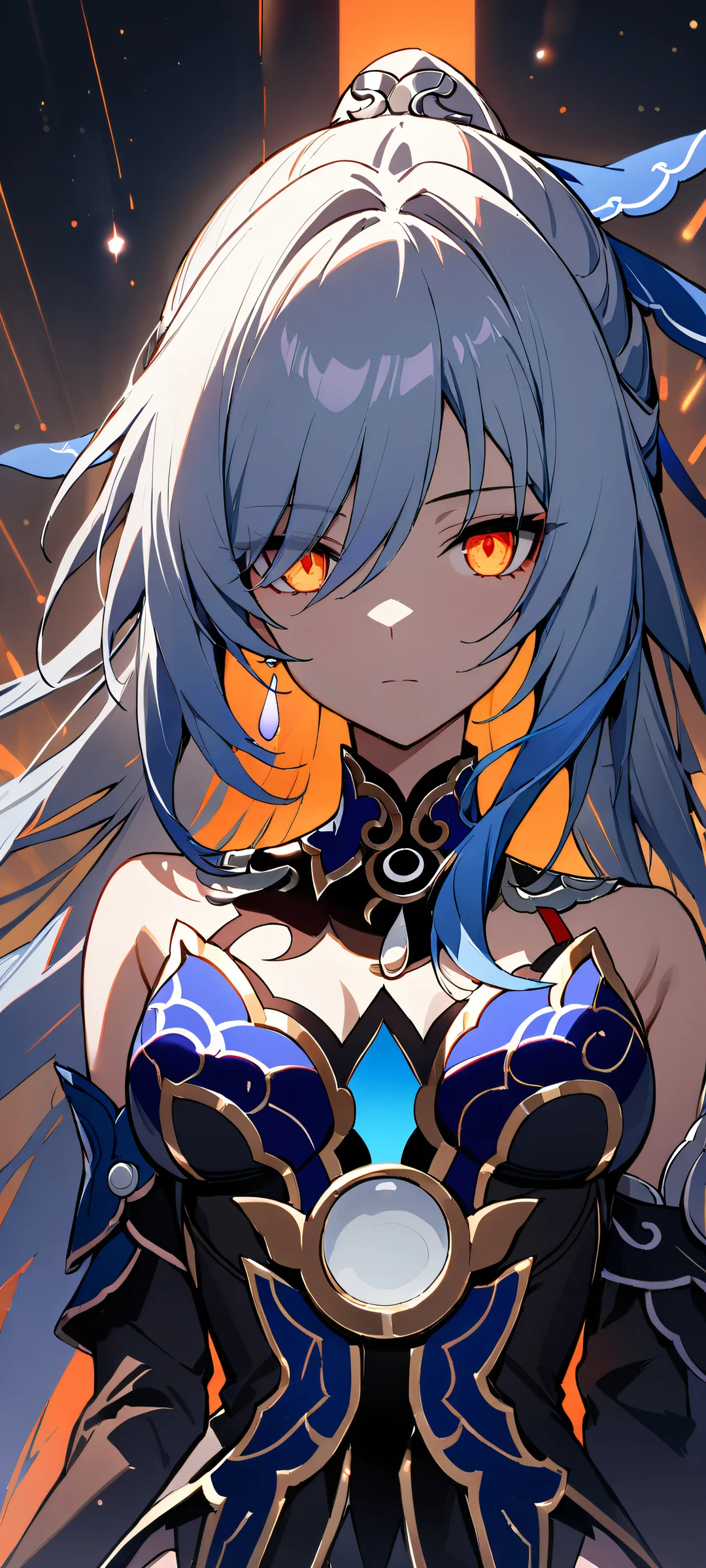 Girl from Honkai: Star Rail looking at viewer on a dark space background with glowing lights, perfectly optimized for iPhone/Android home screens.