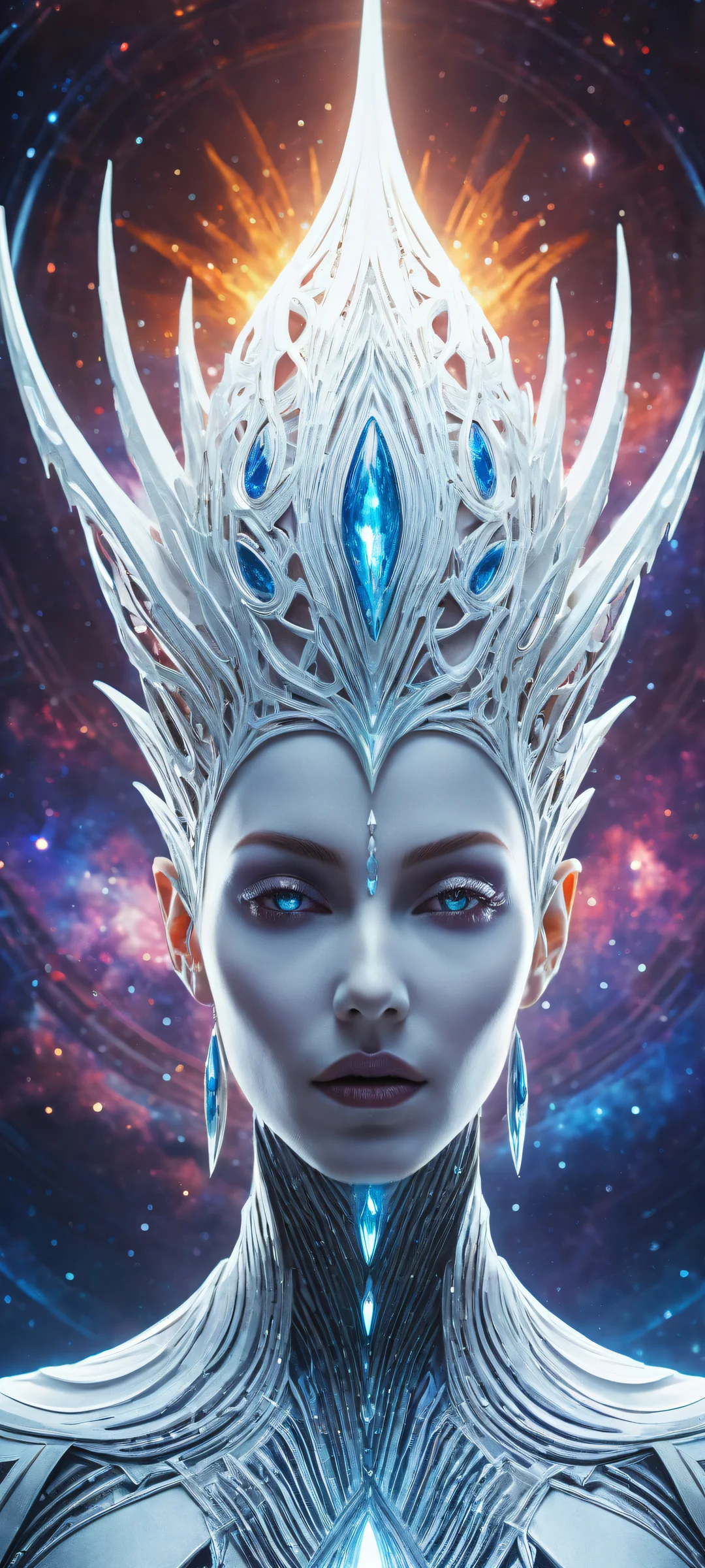 Ethereal cosmic beings on iPhone/Android home screen, perfect for 2K QHD resolution