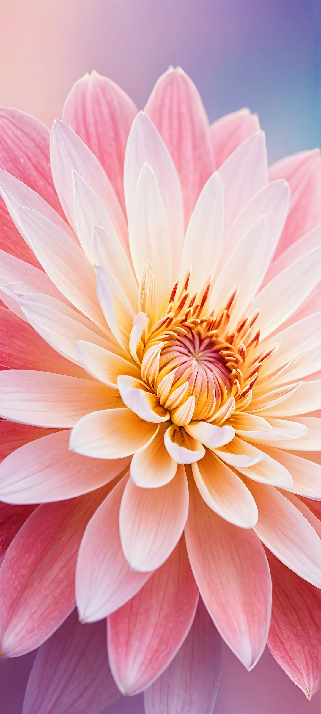 iPhone and Android wallpaper featuring a breathtaking vertical portrait of Cosmic Bloom with intricate micro-details, perfectly clean top half, and subtle gradient of pastel hues.