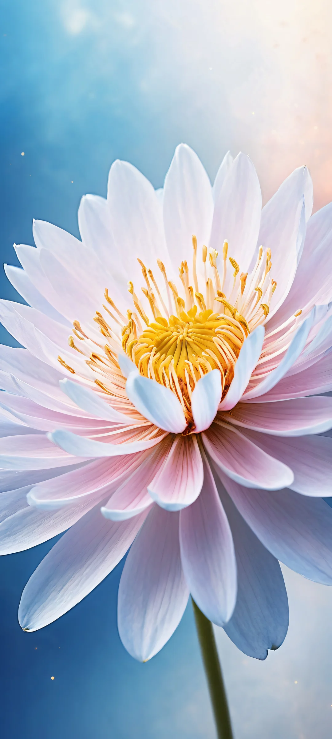 Ethereal portrait of Cosmic Bloom on iPhone/Android, showcasing intricate details and glowing particles with serene background.