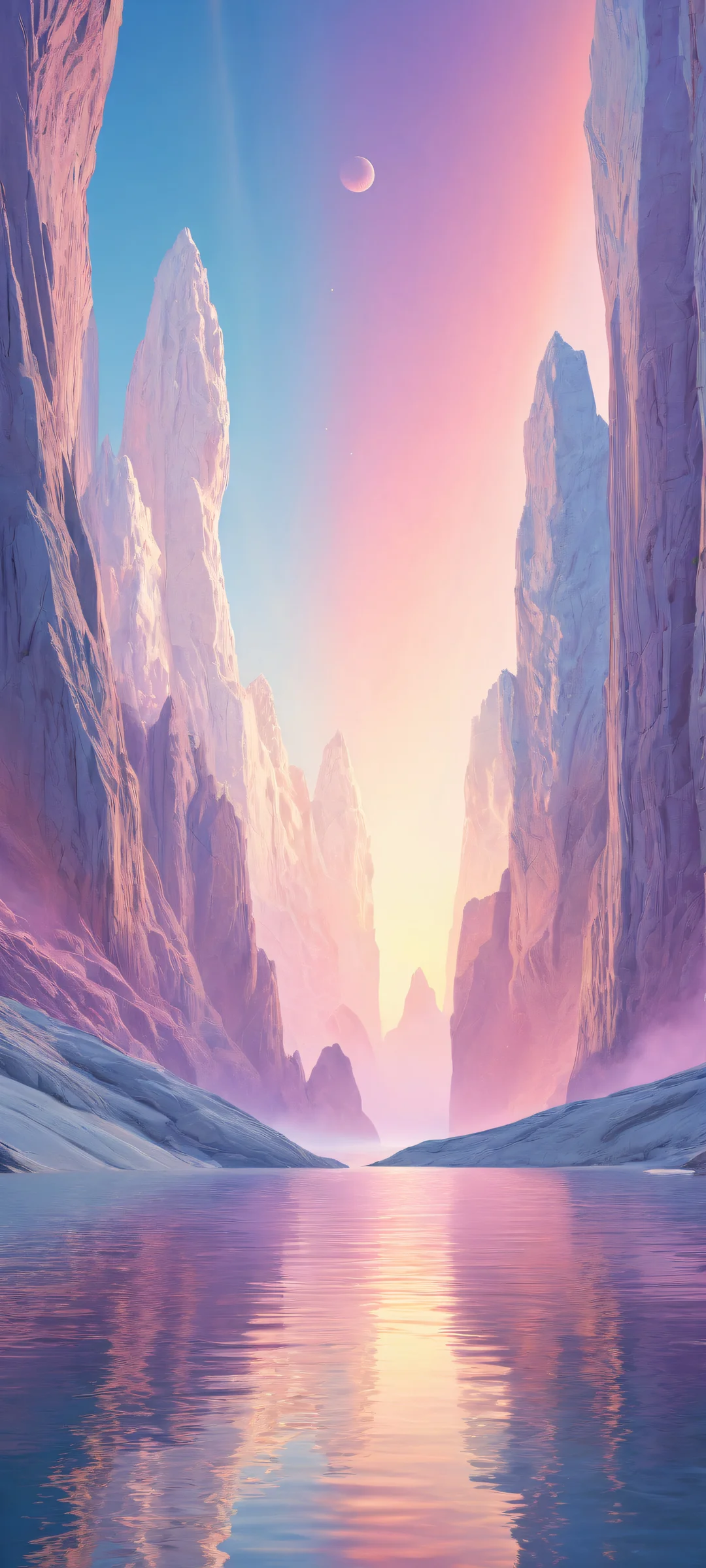 Cosmic Dawn 2K QHD Mobile Wallpaper iPhone/Android wallpaper featuring ethereal celestial bodies in a stunning portrait composition with radiant colors and ray-traced reflections.