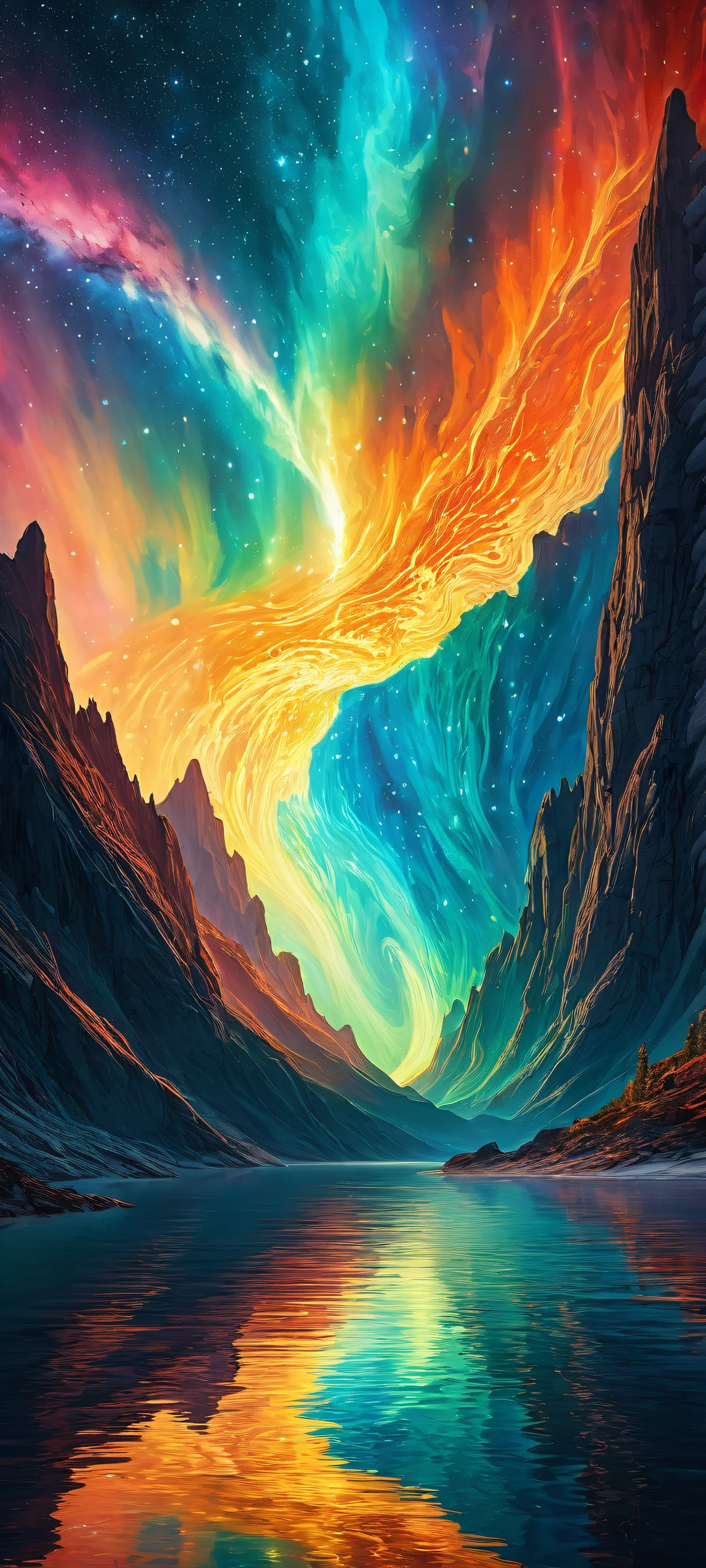 iPhone/Android wallpaper with cosmic structures and auroras, featuring a perfect blend of mystique and wonder.