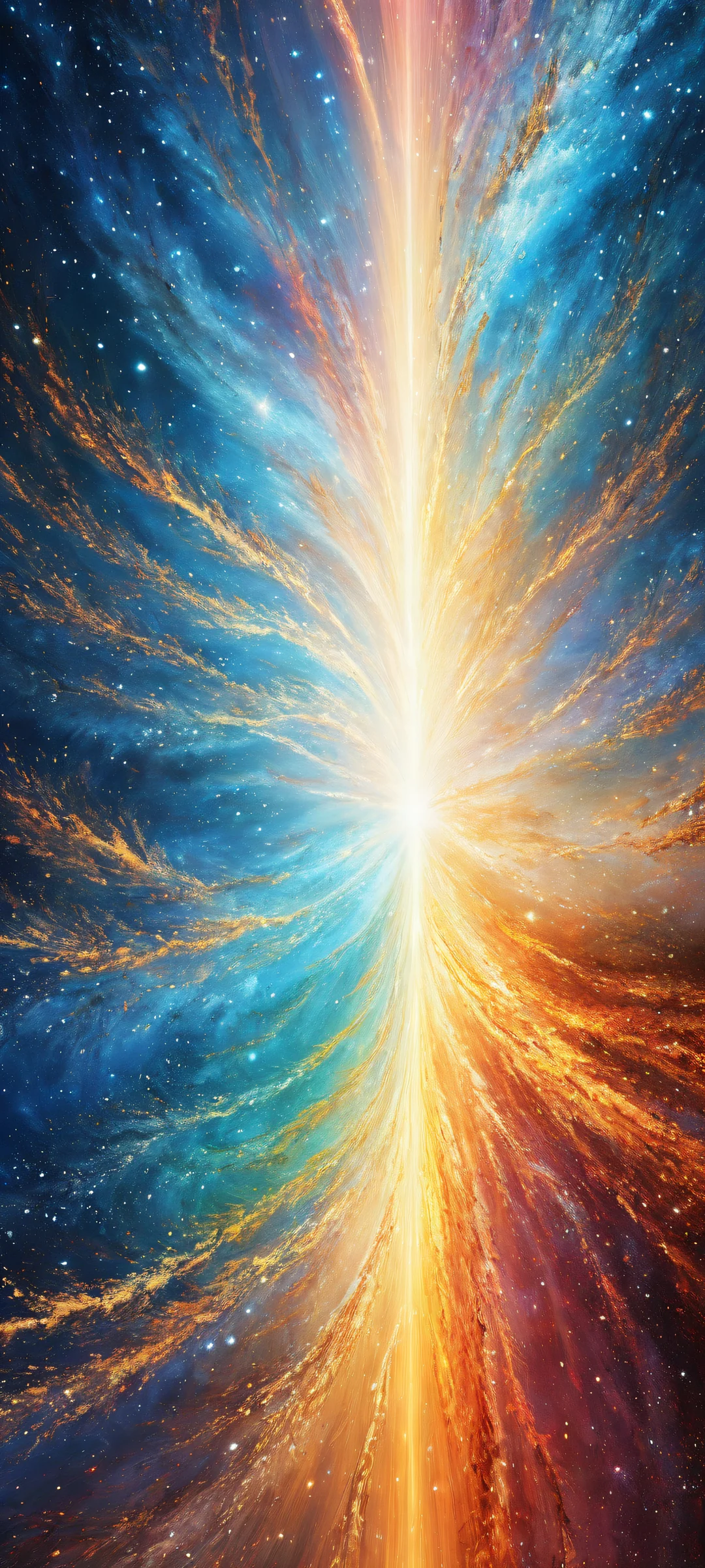 Ethereal artwork featuring cosmic particles and swirling galaxies on an iPhone/Android device.