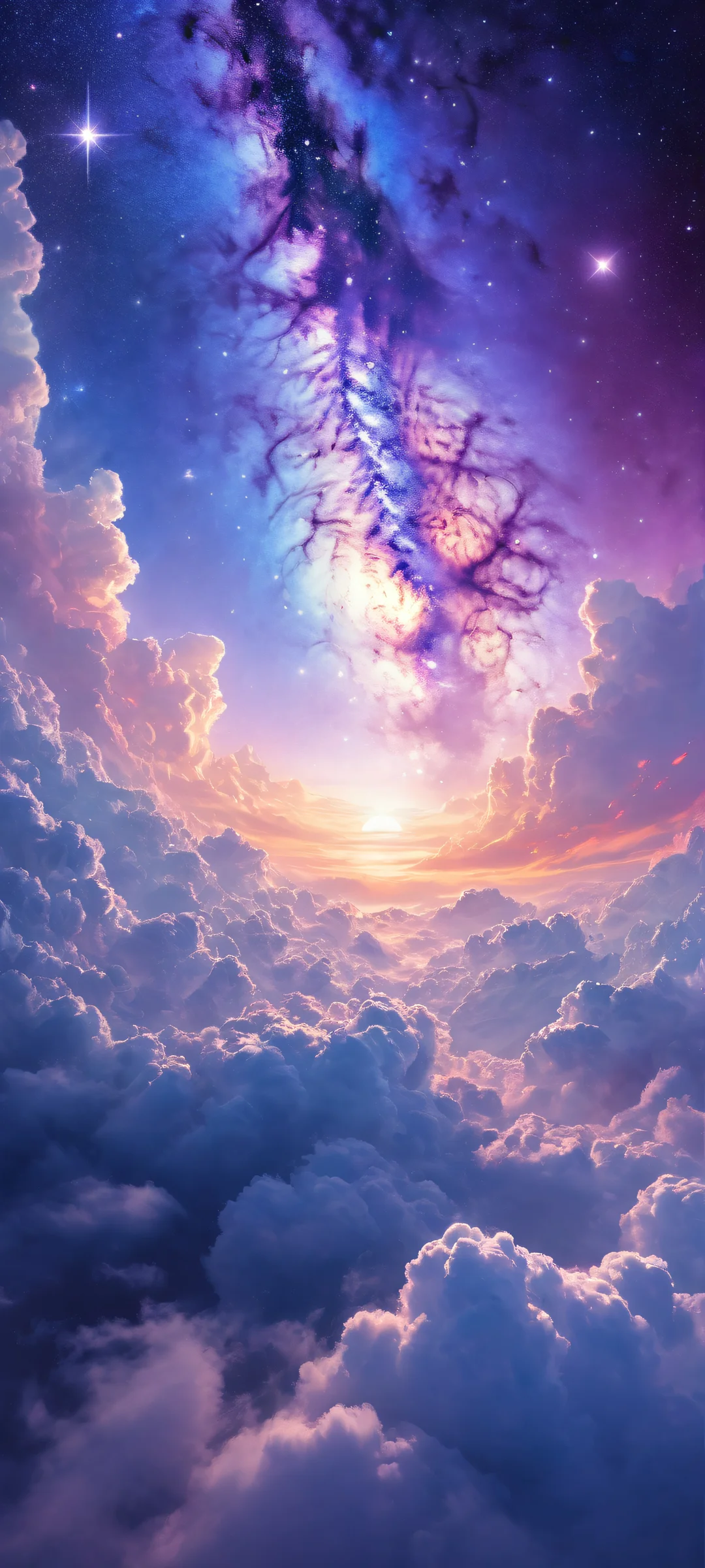 iPhone/Android wallpaper featuring a stunning portrait of stars set against a vast, empty void with intricate galaxy details and ray-traced reflections.