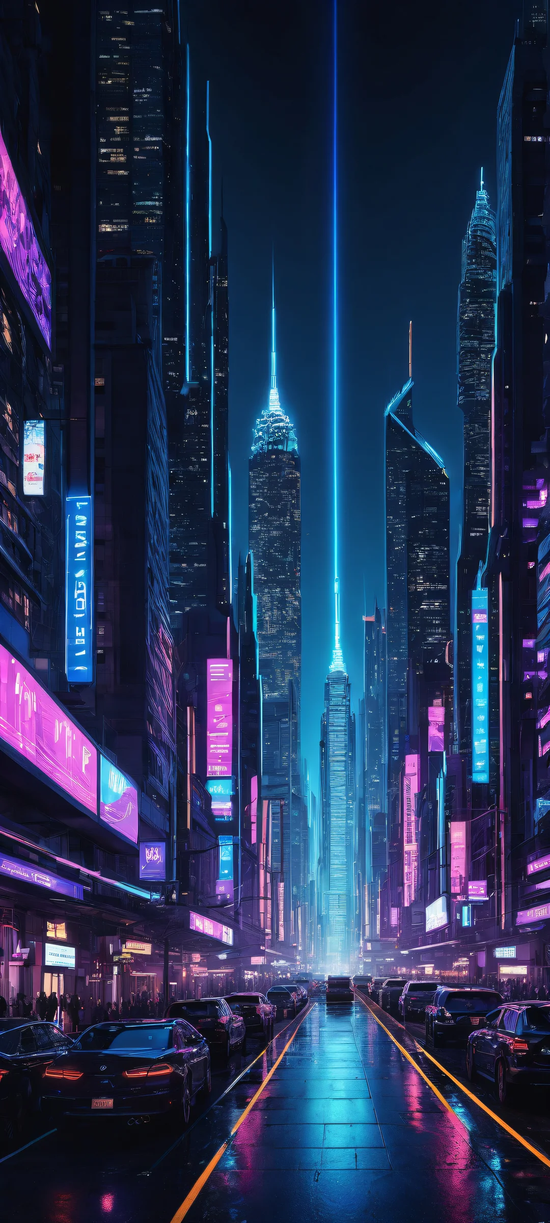 iPhone/Android futuristic cityscape artwork with insane micro-details and striking contrast