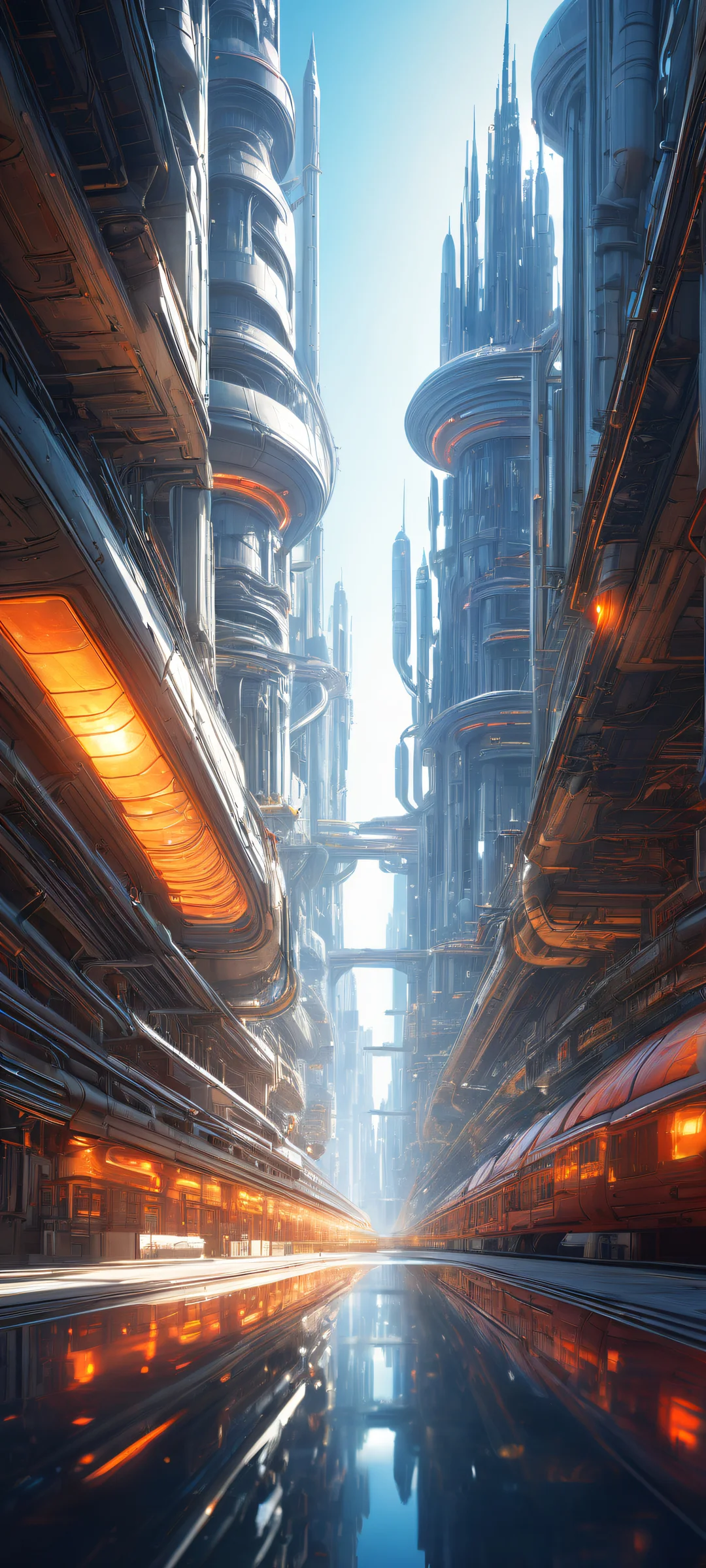 Cosmic Metropolis iPhone & Android Wallpaper A breathtaking futuristic cityscape for your iPhone or Android device, featuring intricate micro-details and ethereal lighting.