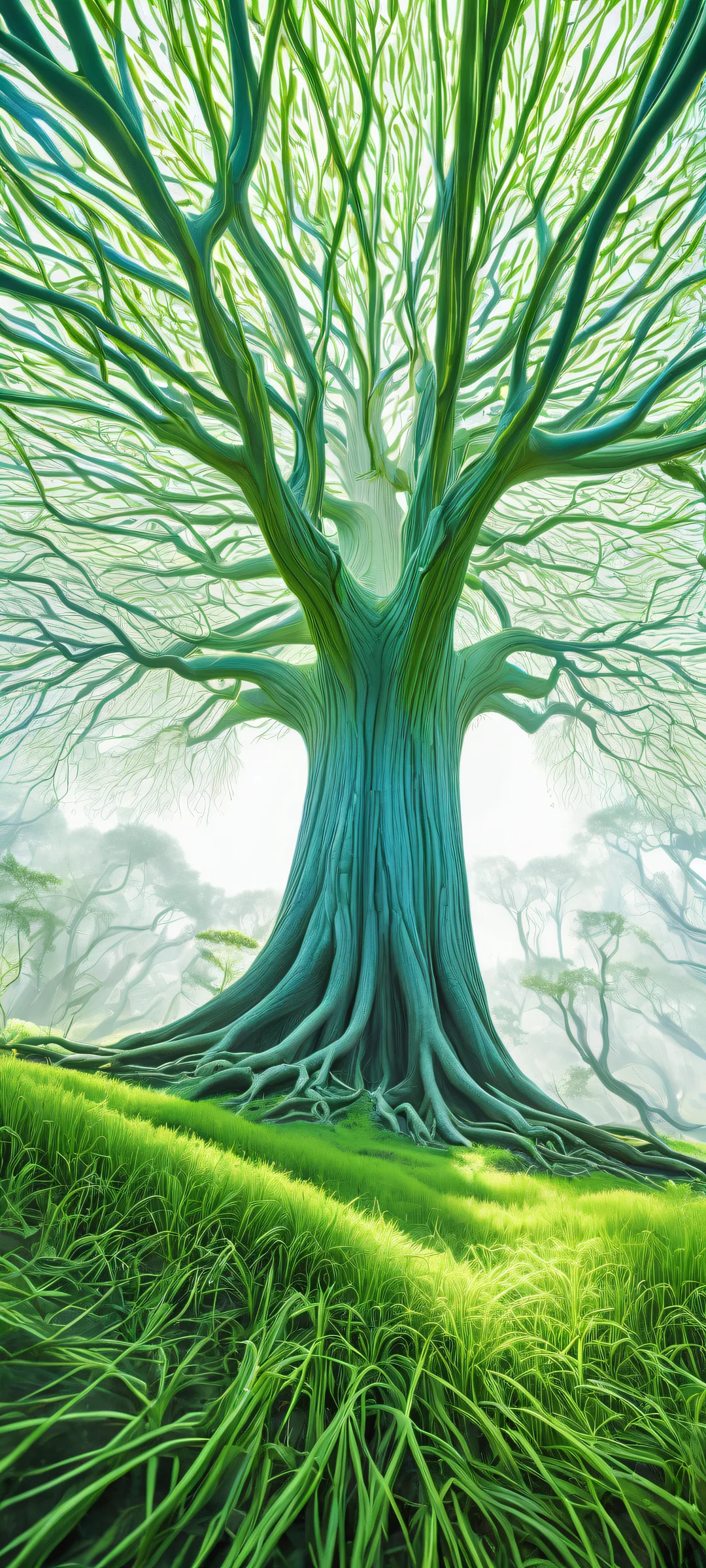 Ethereal landscape of nerve trees and grass, perfectly optimized for iPhone/Android home screens.