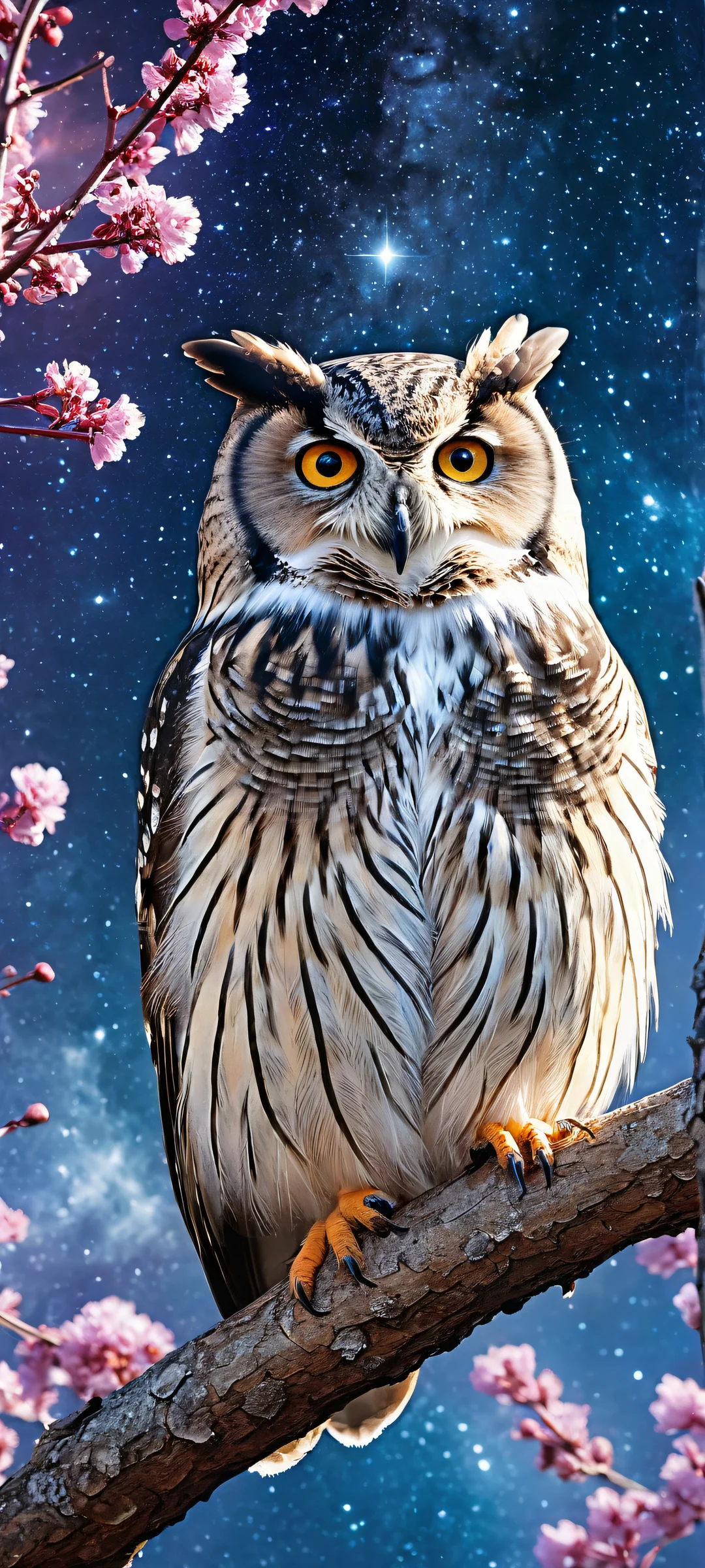 A stunning portrait of Seedyowl set against a breathtaking celestial map on iPhone/Android.