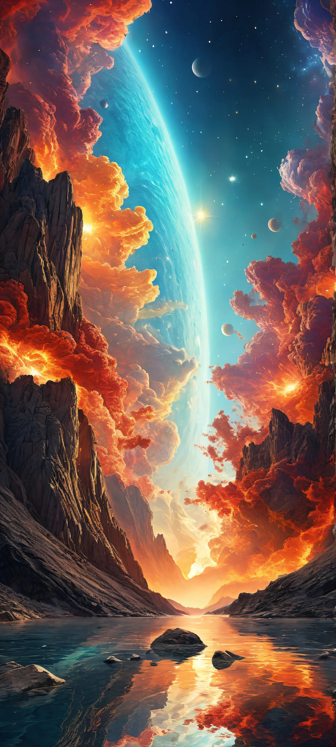 A serene cosmic portrait for iPhone and Android screens, featuring intricate gas clouds, star formations, and a perfectly clean top half.