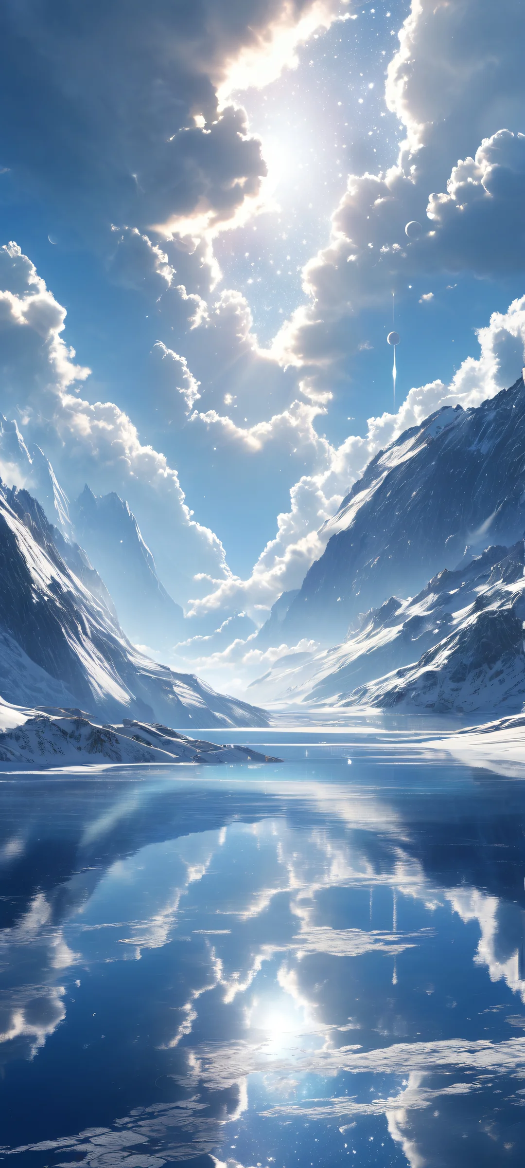 iPhone/Android mobile wallpaper featuring celestial bodies suspended amidst clouds and starlight.