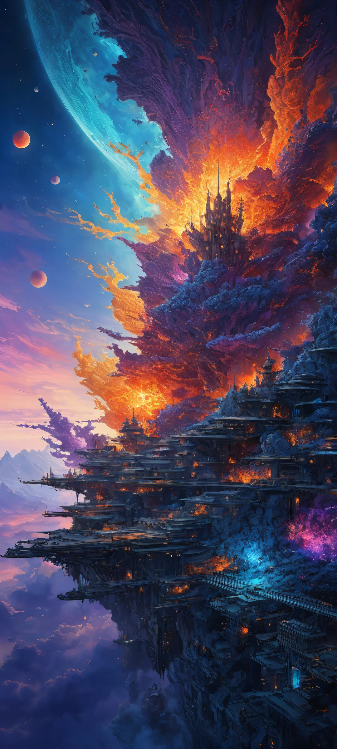 iPhone and Android users will be mesmerized by the stunning portrait of Cosmic Vessels against a backdrop of swirling clouds of dark matter, perfectly optimized for home screens.