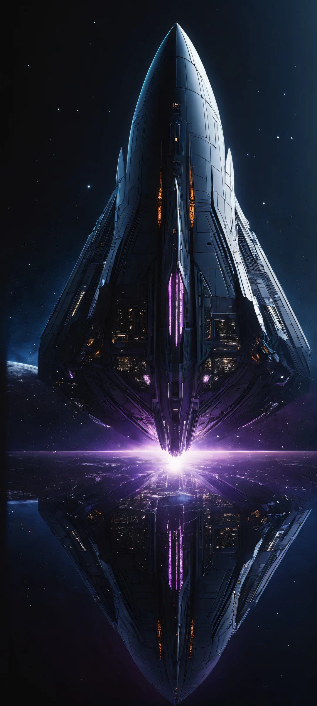 A breathtaking portrait of a spaceship with intricate details, perfectly optimized for iPhone and Android home screens.
