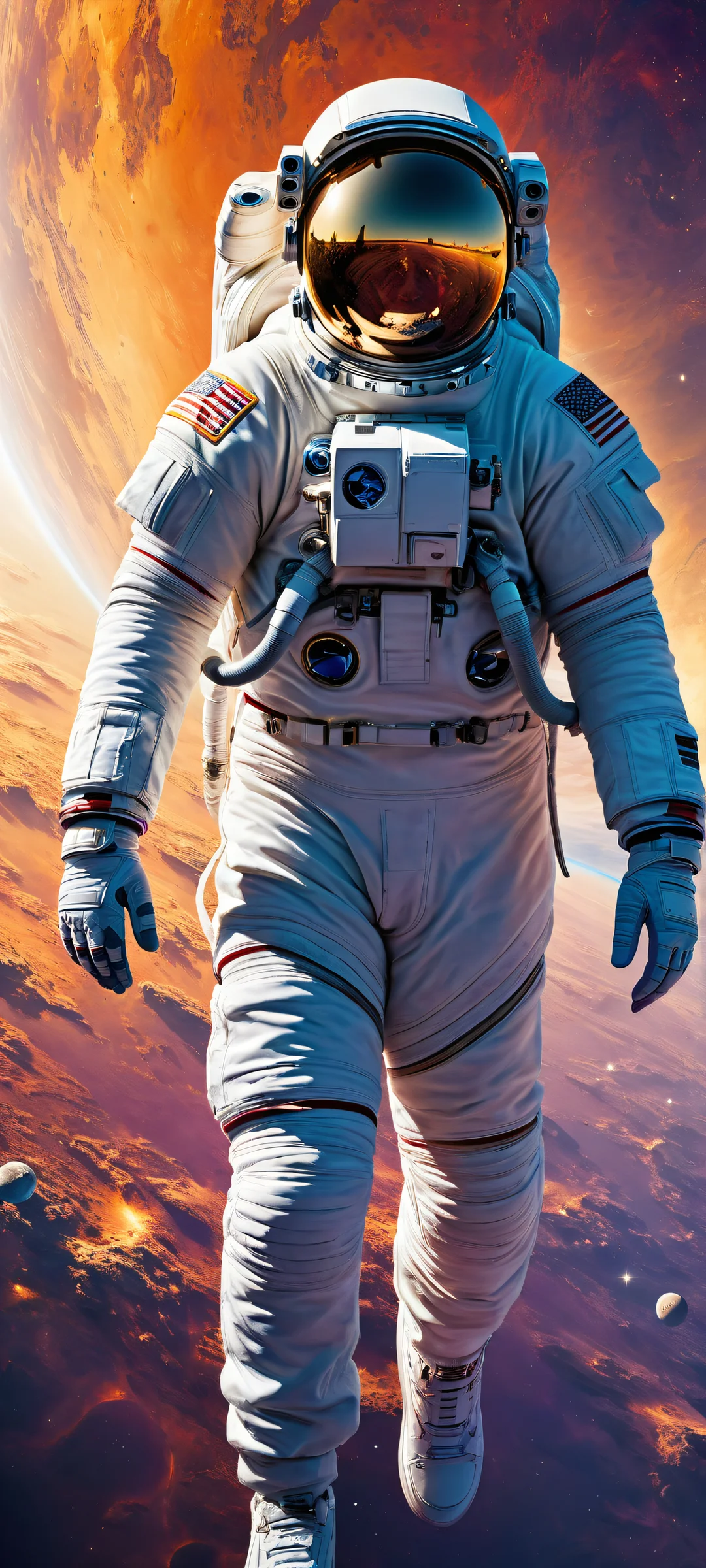 Astronaut floating among celestial bodies on iPhone/Android