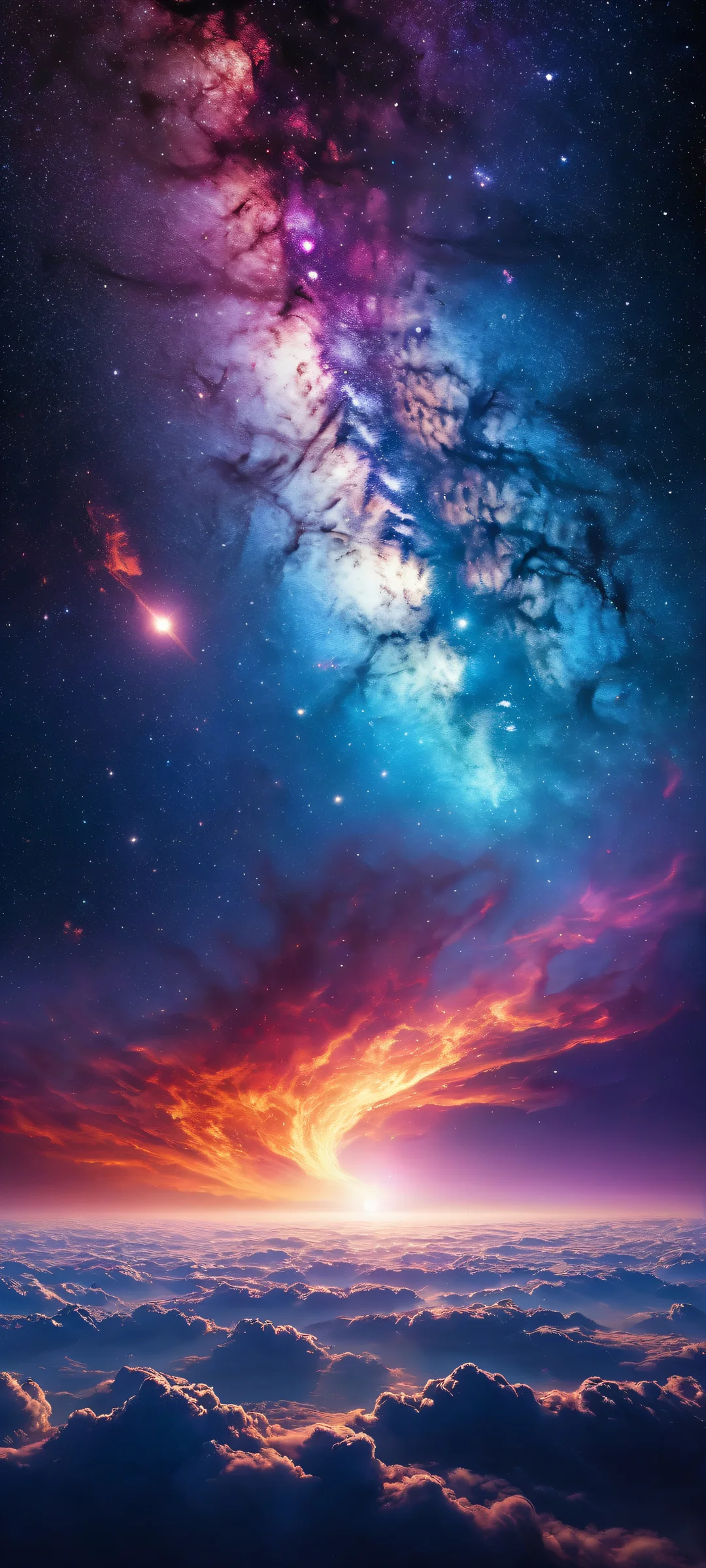 Ethereal iPhone/Android wallpaper featuring a stunning cosmic landscape with intricate celestial clouds and starry skies, perfect for your mobile home screen.