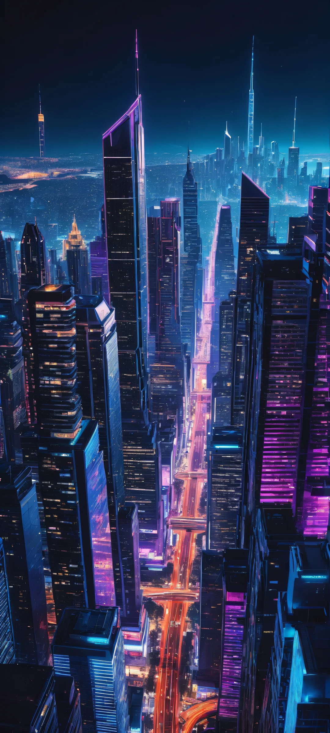 A stunning vertical portrait artwork featuring Cosmic Architecture on iPhone/Android, with intricate cityscapes and circuitry details