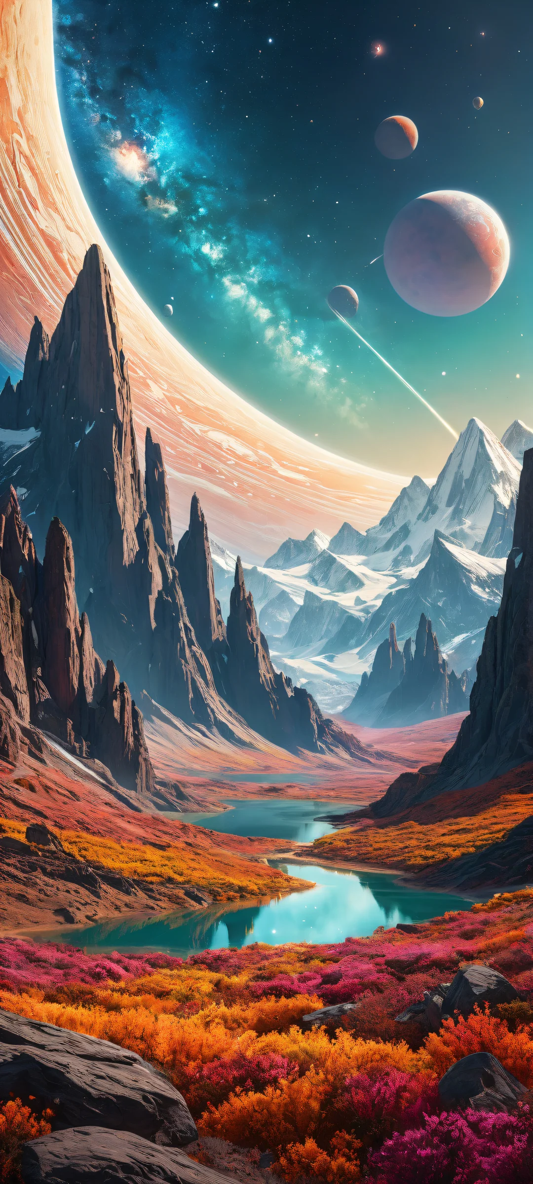 Explore the wonders of microscopic cosmos on your iPhone/Android device. A breathtaking portrait artwork featuring intricate details, ethereal lighting, and brilliant colors.