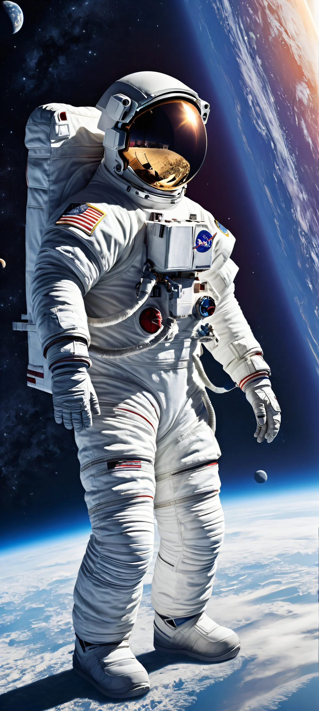 A breathtaking astronaut in a spacesuit, with insane micro-details, perfectly clean void background, iPhone/Android wallpaper