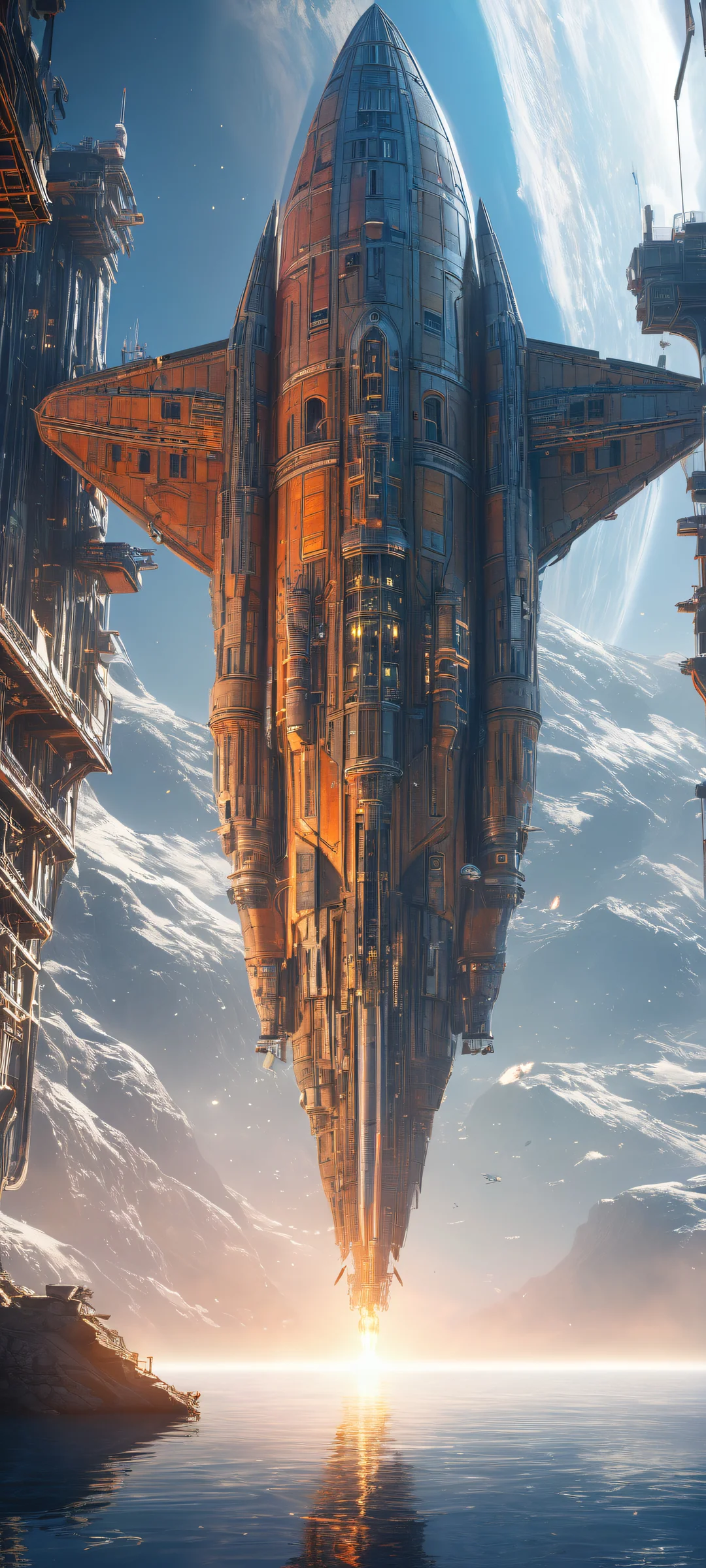 Ethereal spaceships against a void background - Perfectly optimized for iPhone and Android devices.