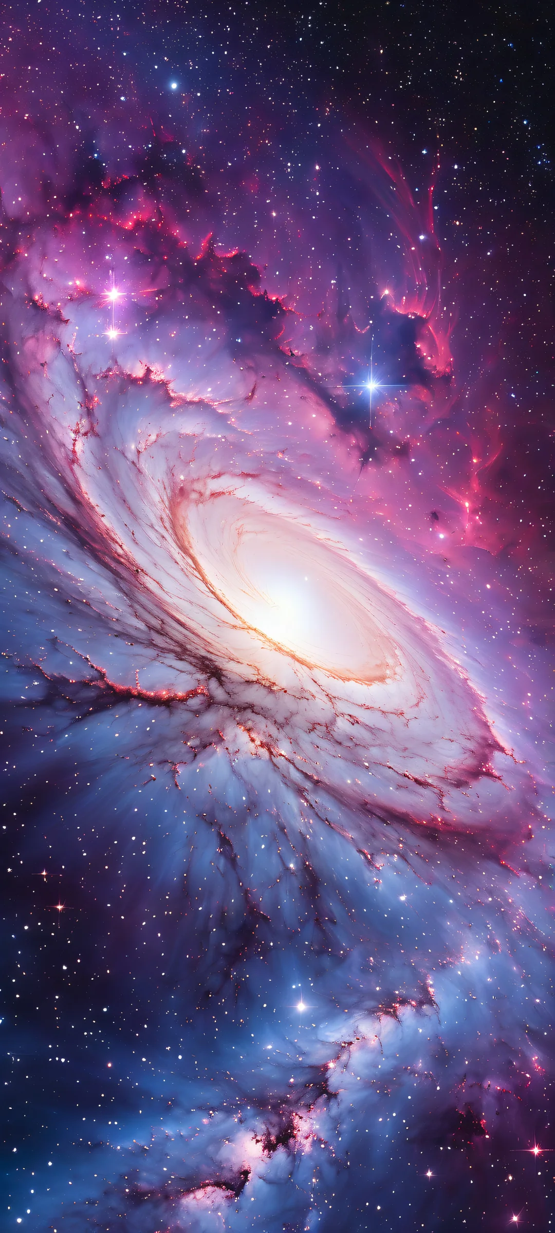 Cosmic Odyssey 2K QHD Mobile Wallpaper iPhone and Android user's stunning wallpaper featuring a majestic nebula with intricate micro-details, starry night sky, and radiant colors.