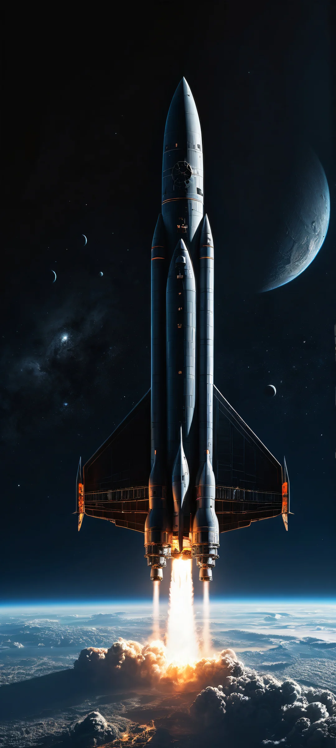 iPhone and Android compatible spaceship artwork with intricate details, ホーム画面に最適.