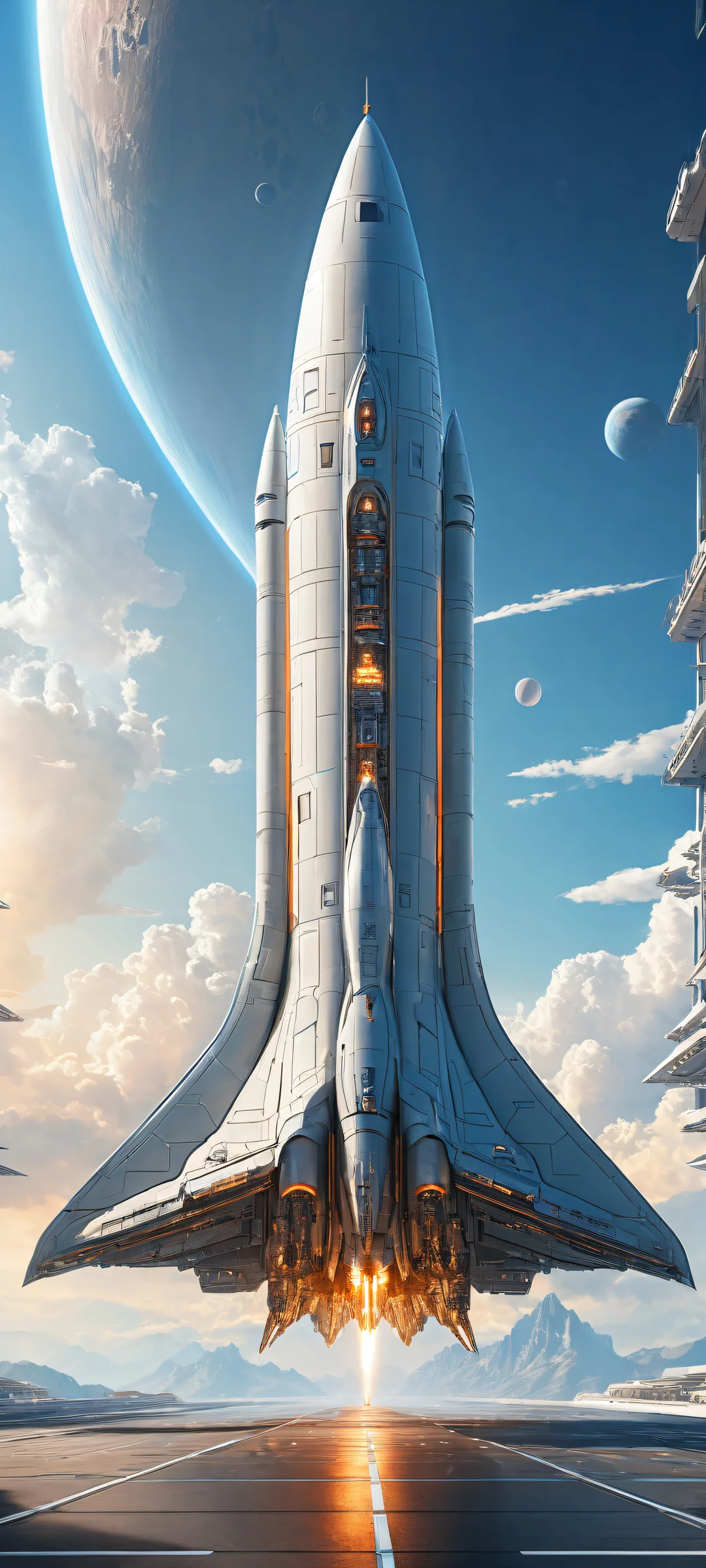 Futuristic spacecraft in a vast void on an iPhone or Android screen. ホーム画面に完全に最適化.