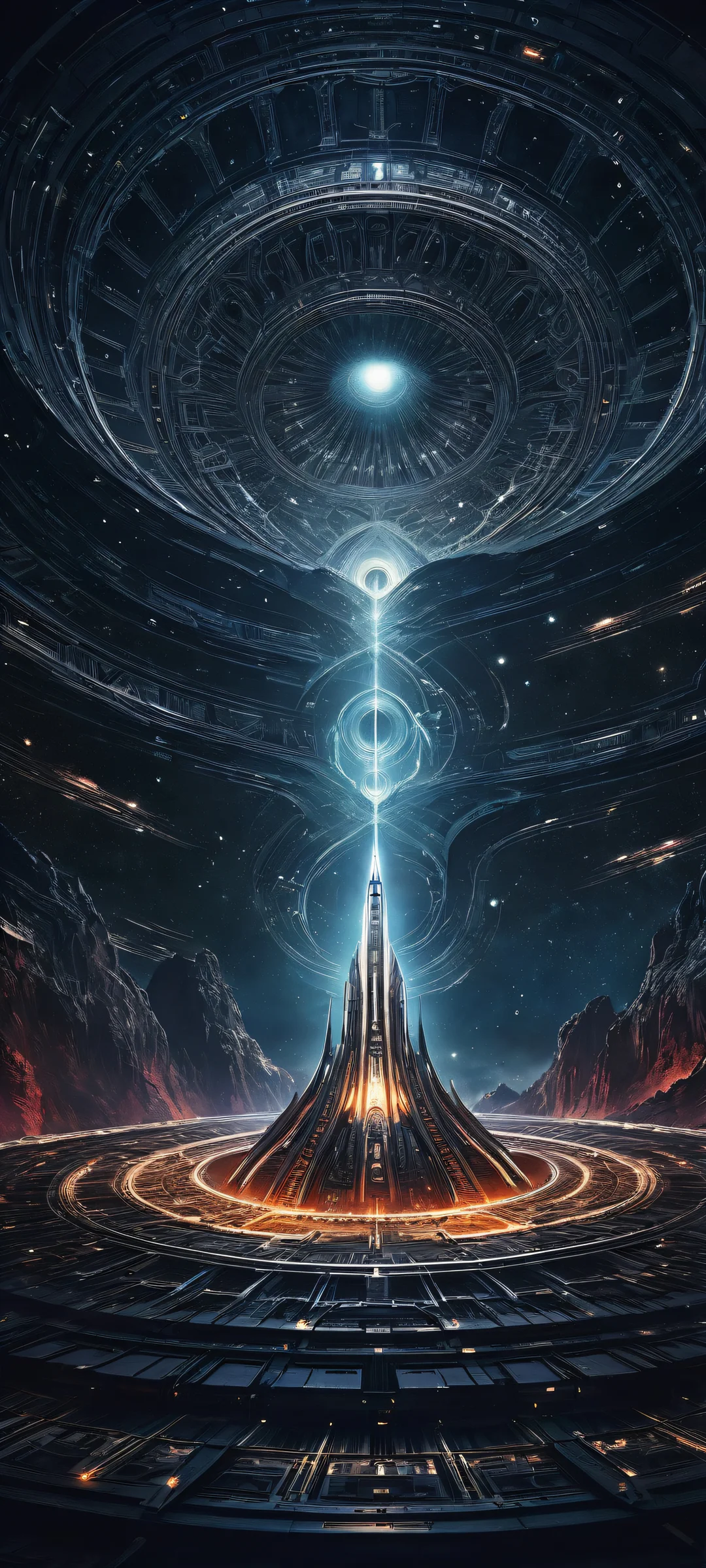 Vintage-inspired spacecraft on iPhone/Android with ancient alien artifacts and mysterious energy patterns.