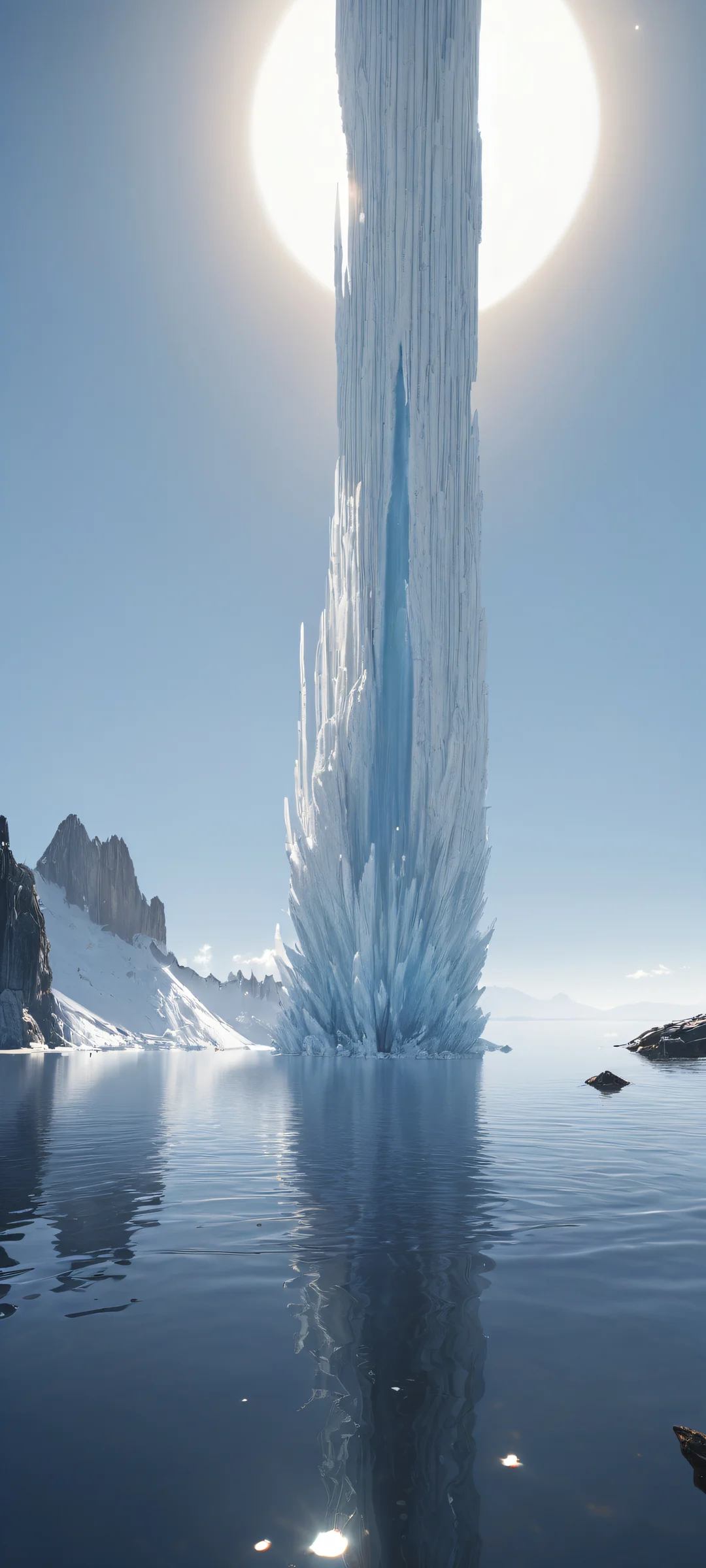 iPhone and Android users, behold the breathtaking vertical portrait artwork of a massive black eclipse with intense pale-white corona. Perfect for your mobile home screen.