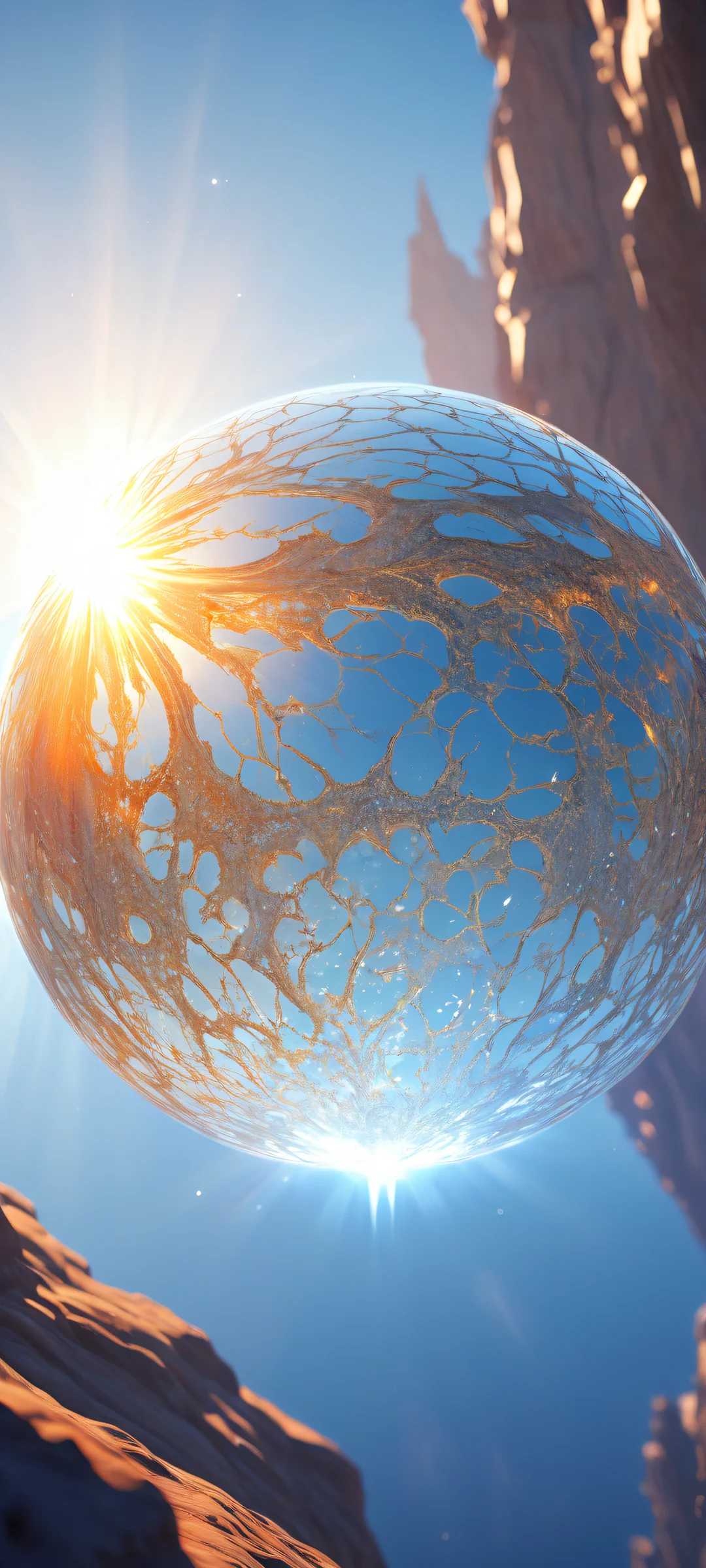 A majestic, glowing orb on a pure void background, perfekt optimiert für iPhone/Android-Startbildschirme.