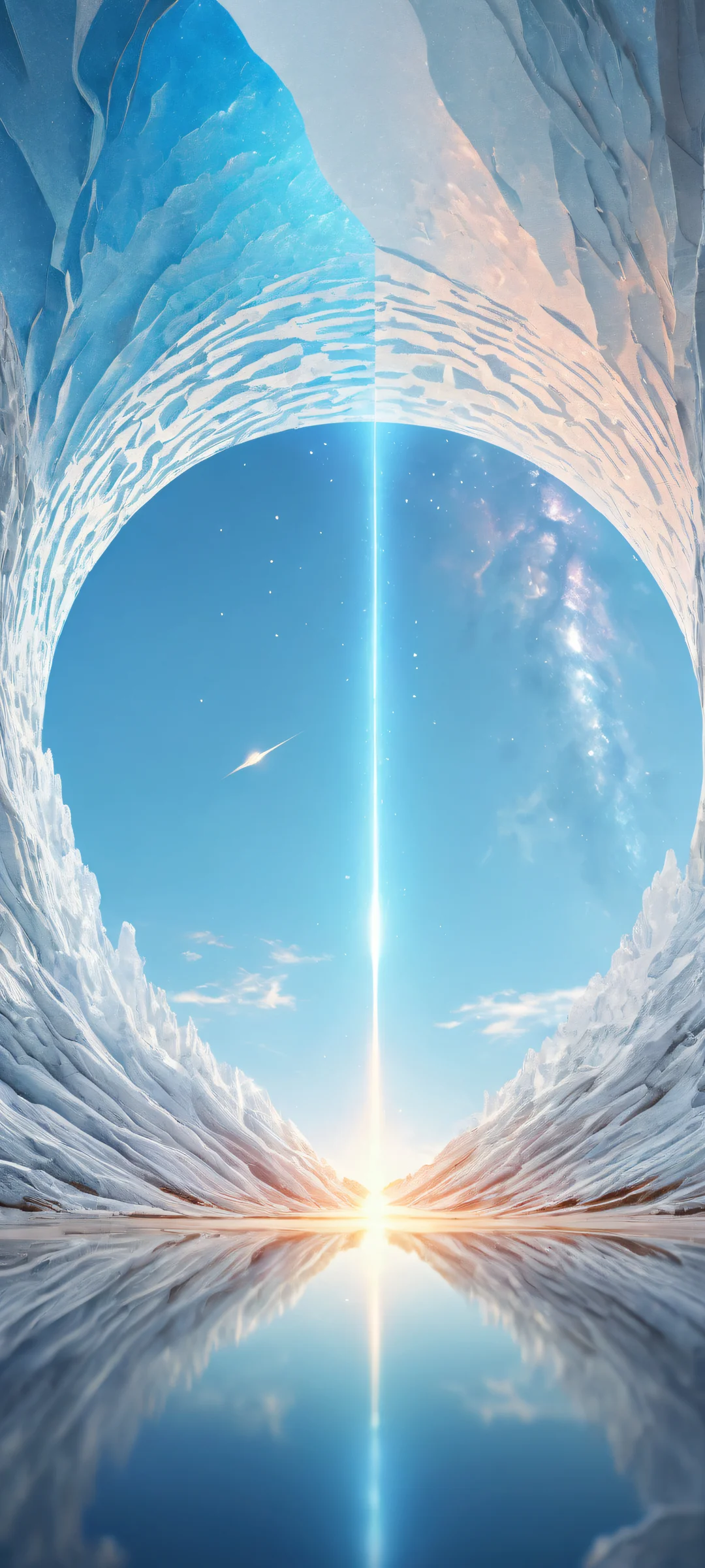 iPhone/Android user's dream wallpaper featuring a breathtaking cosmic portal with intricate details, set against a serene blue void.