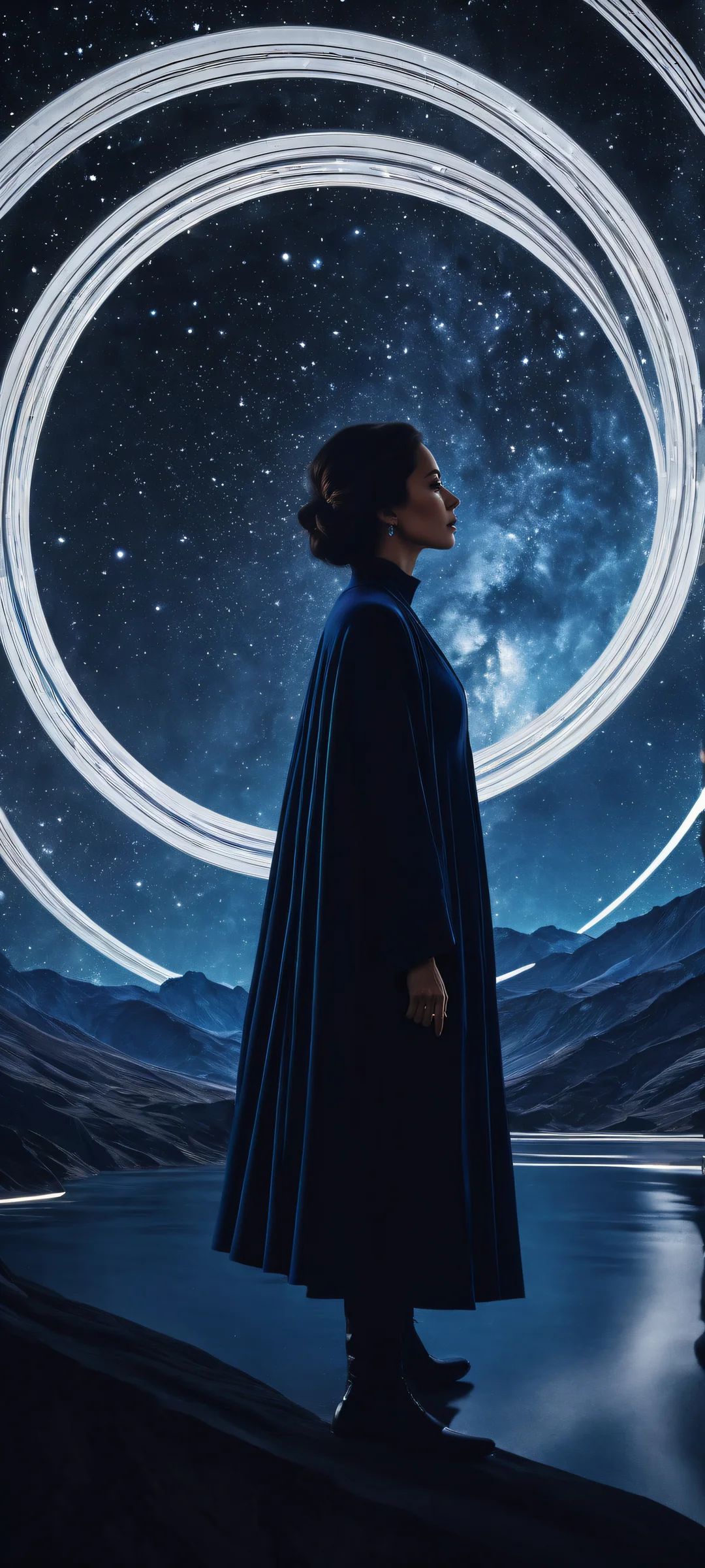 iPhone/Android cosmic portal artwork with dark mode aesthetic, featuring swirling energies and a mesmerizing cosmic landscape.