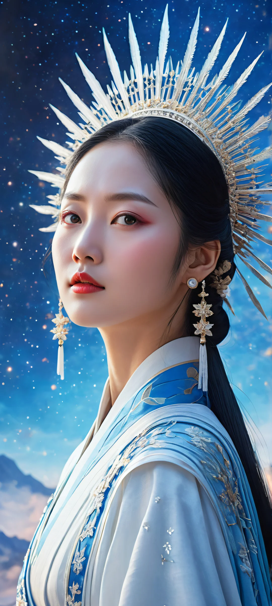 iPhone/Android wallpaper featuring stunning cosmic princess artwork with breathtaking micro-details and depth of field. Perfect for home screens.