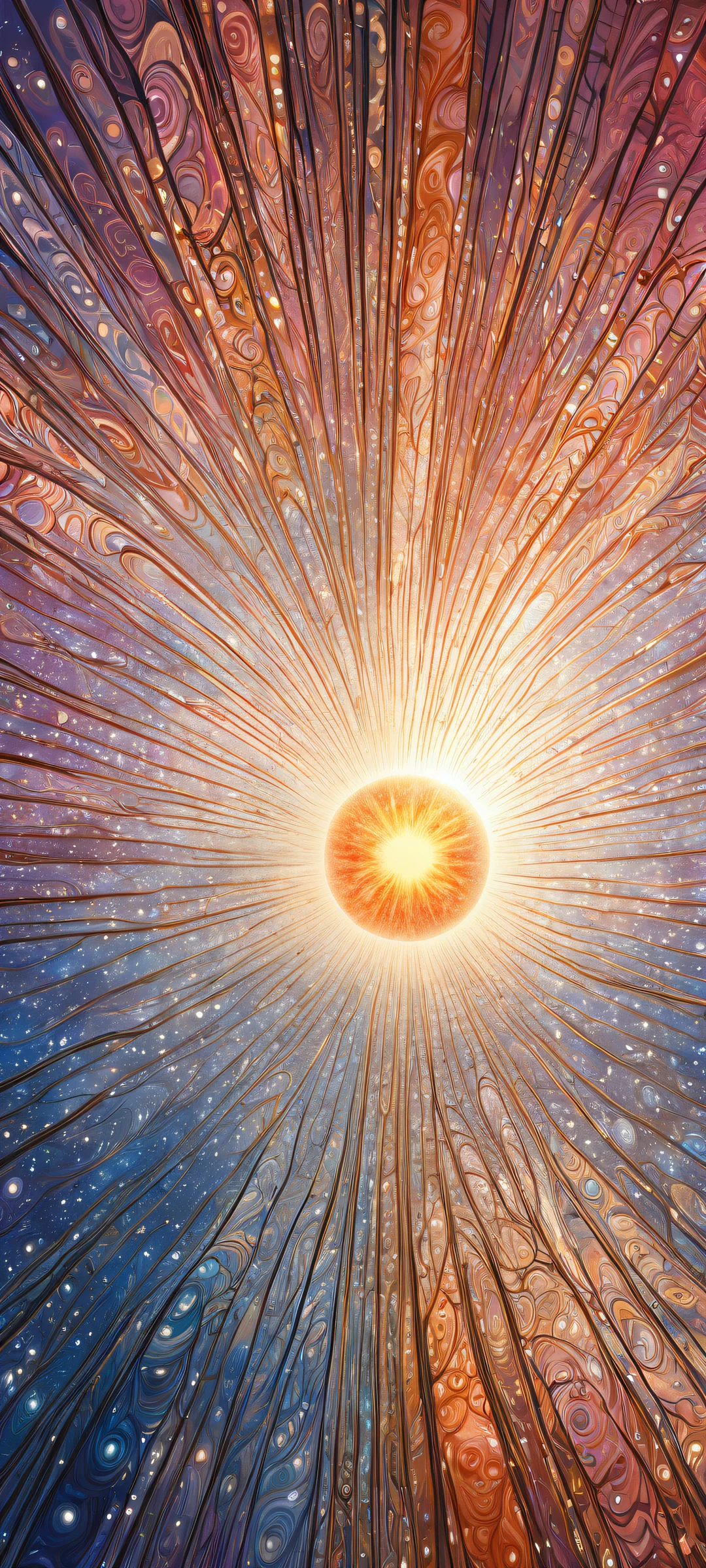 A stunning iPhone/Android wallpaper featuring a celestial entity with intricate cosmic patterns and ethereal lighting.