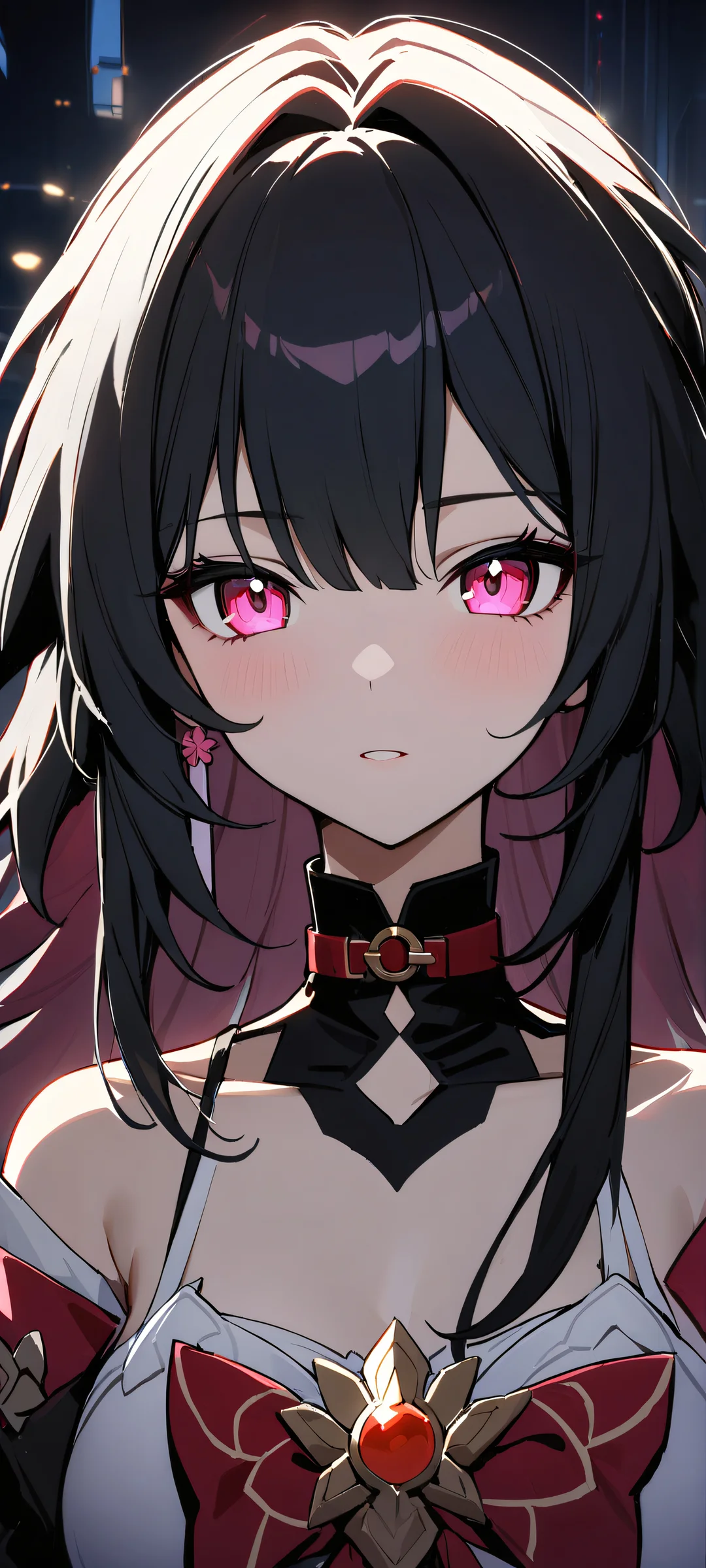 A stunning portrait of a young woman from Honkai: Star Rail, looking directly at the viewer with a mesmerizing sparkle in her eyes. Perfecto para pantallas de inicio de iPhone y Android.